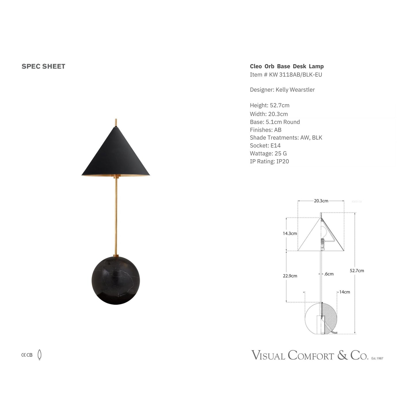 Kelly Wearstler Cleo Orb Metal Table Lamp - Brass and Black Table Lamp Bloomingdales Lighting