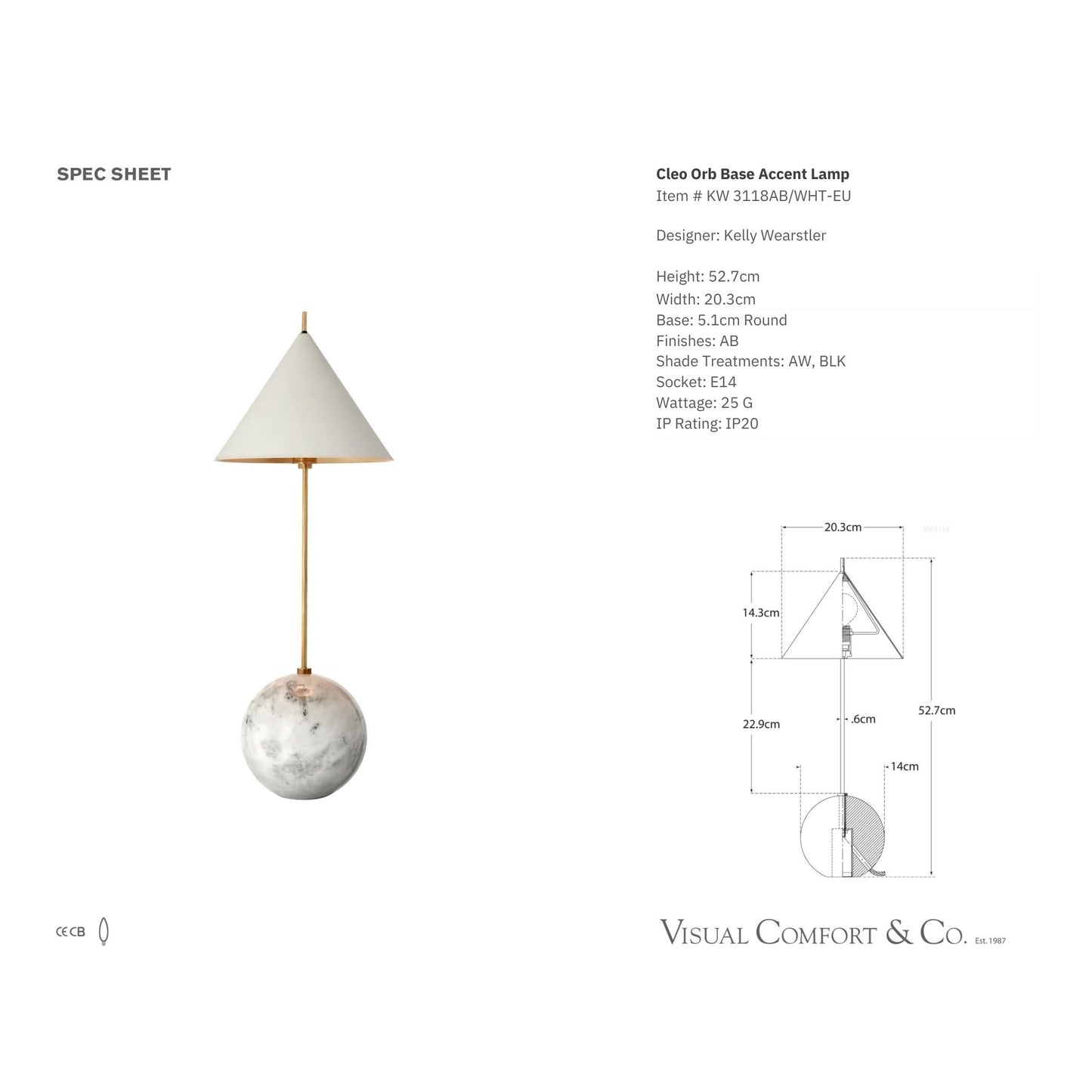 Kelly Wearstler Cleo Orb Metal Table Lamp - Brass and White Table Lamp Bloomingdales Lighting