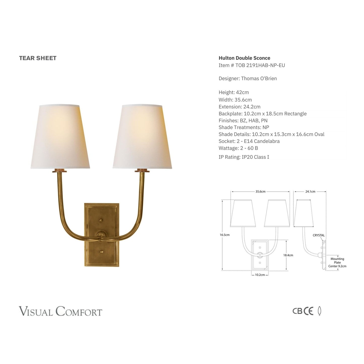 Thomas O'Brien Hulton Double Linen Wall Sconce - Brass Wall Light Bloomingdales Lighting