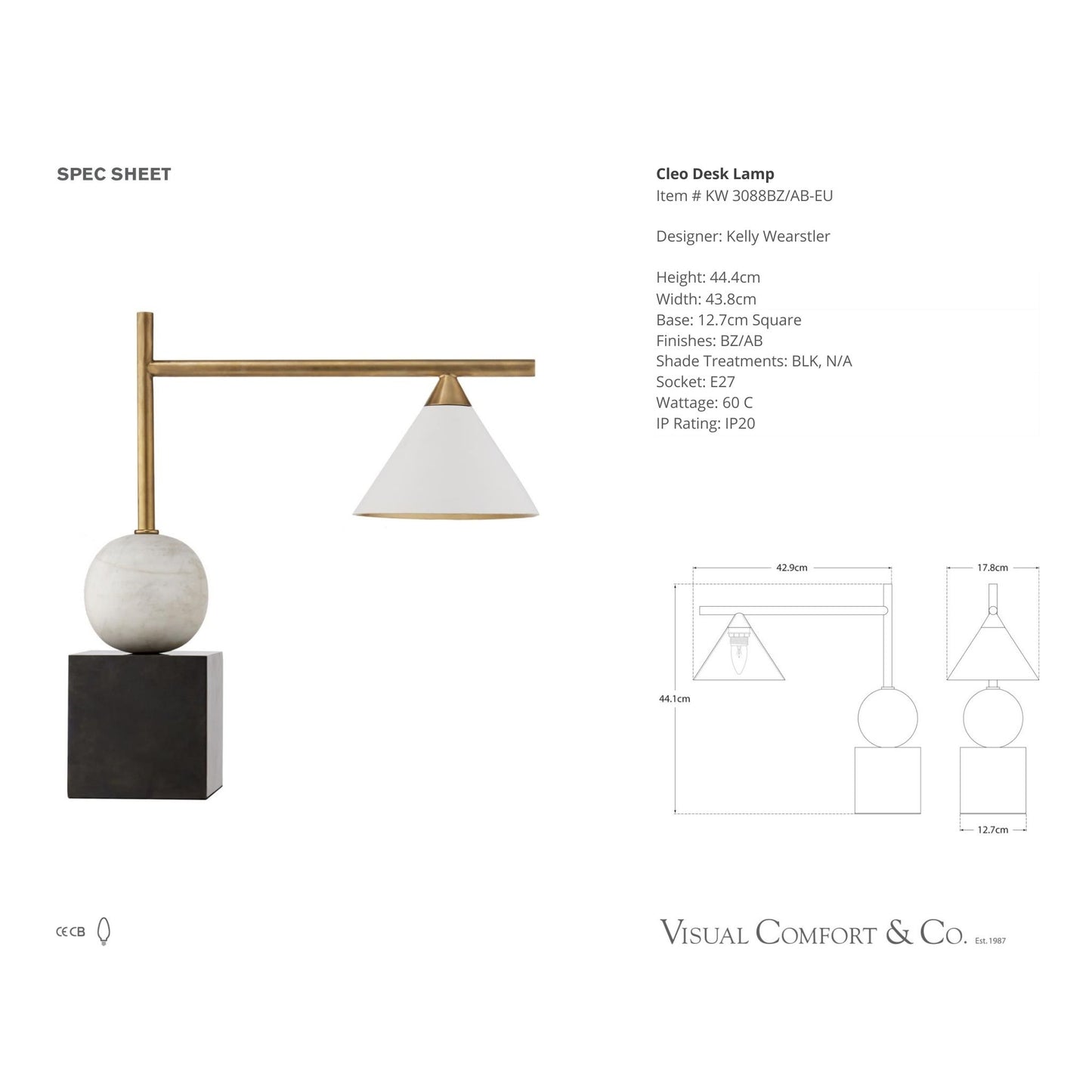 Kelly Wearstler Cleo White Metal Desk Table Lamp - Bronze and Brass Table Lamp Bloomingdales Lighting