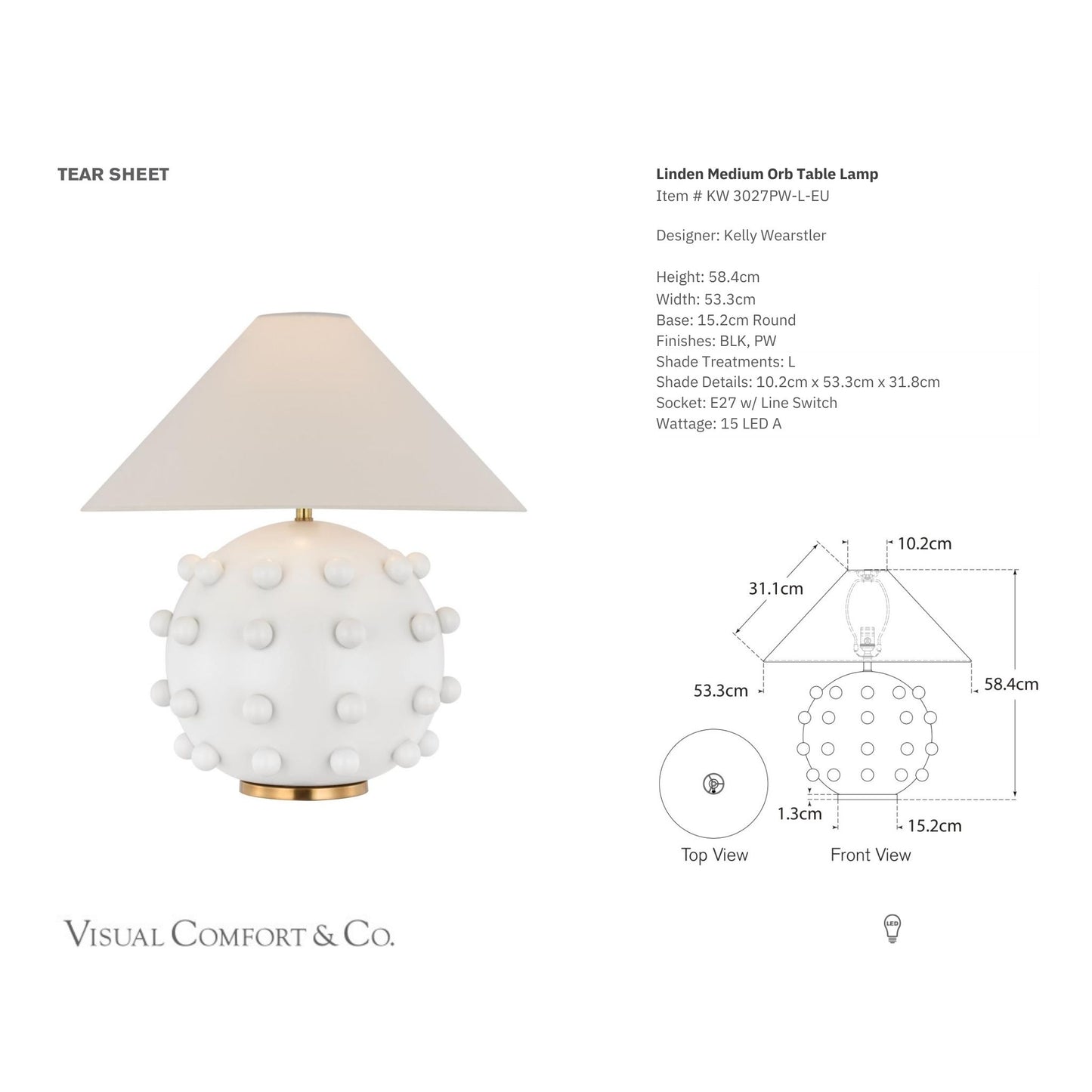 Kelly Wearstler Linden Medium Orb Table Lamp - Plaster White Table Lamp Bloomingdales Lighting