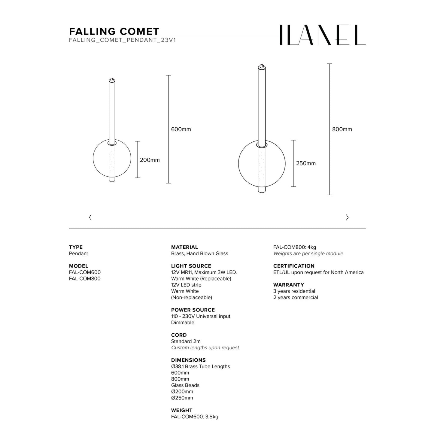 Falling Comet Glass Pendant Light Pendant Light ILANEL