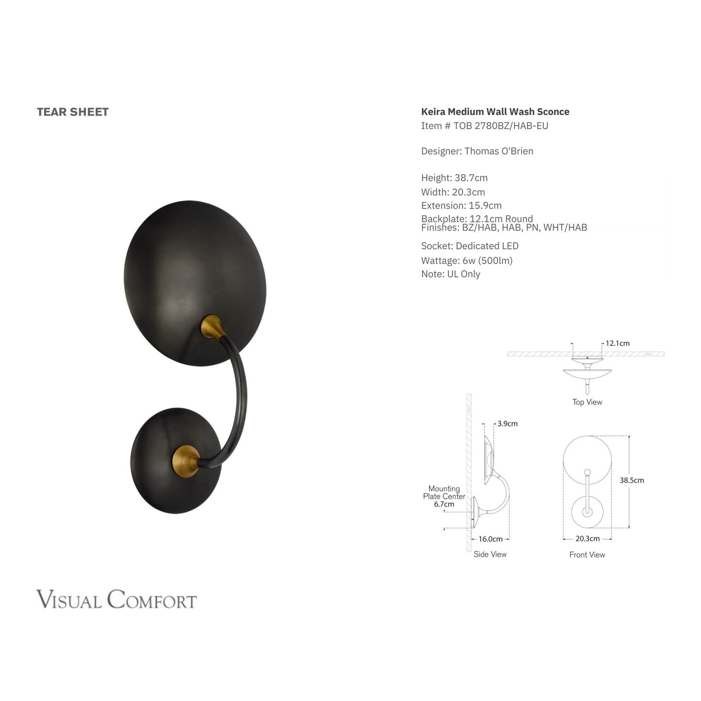 Thomas O'Brien Keira Medium Wall Wash Sconce - Bronze Wall Light Bloomingdales Lighting