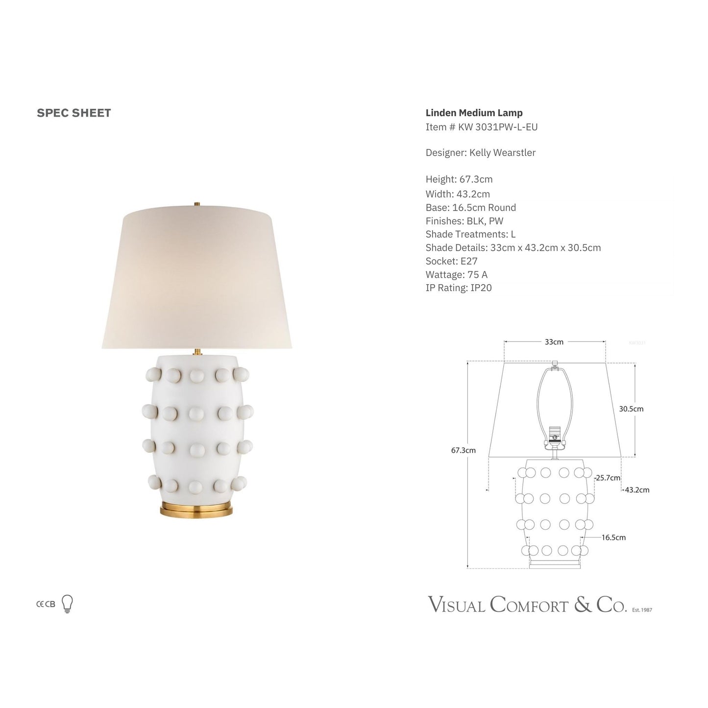 Kelly Wearstler Linden Sculpted Medium Table Lamp - White Table Lamp Bloomingdales Lighting