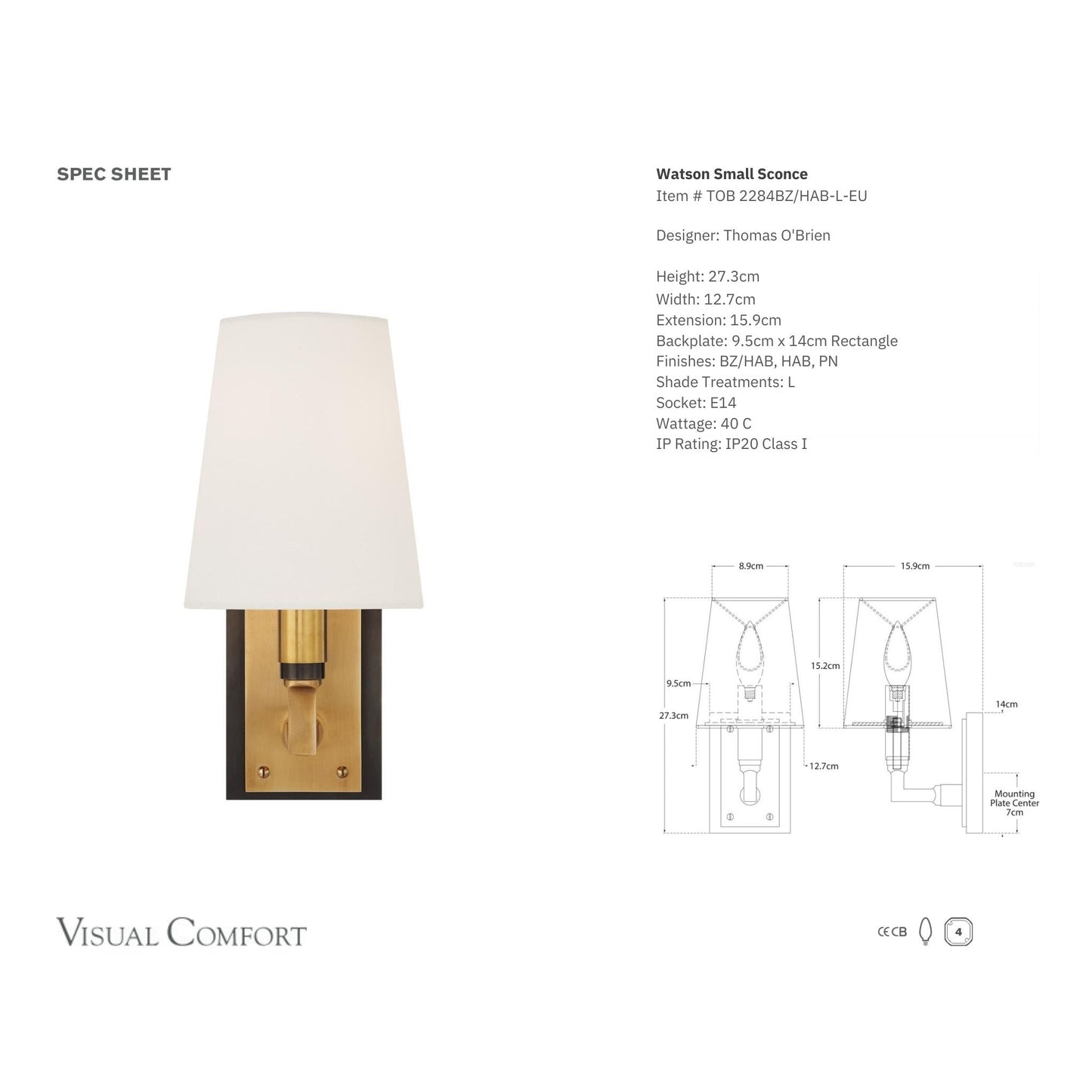Thomas O'Brien Watson Small Linen Wall Sconce - Bronze and Brass Wall Light Bloomingdales Lighting