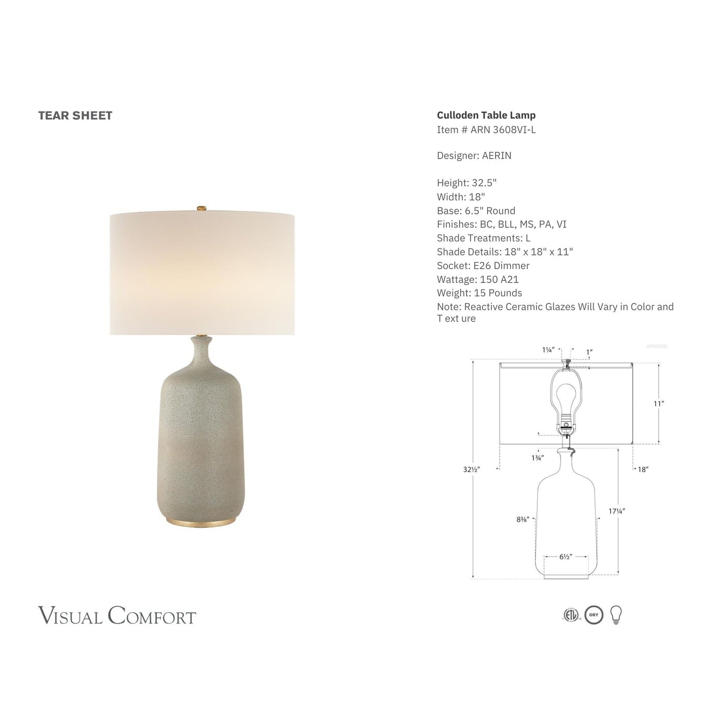 AERIN Culloden Ceramic Table Lamp - Ivory Table Lamp Bloomingdales Lighting