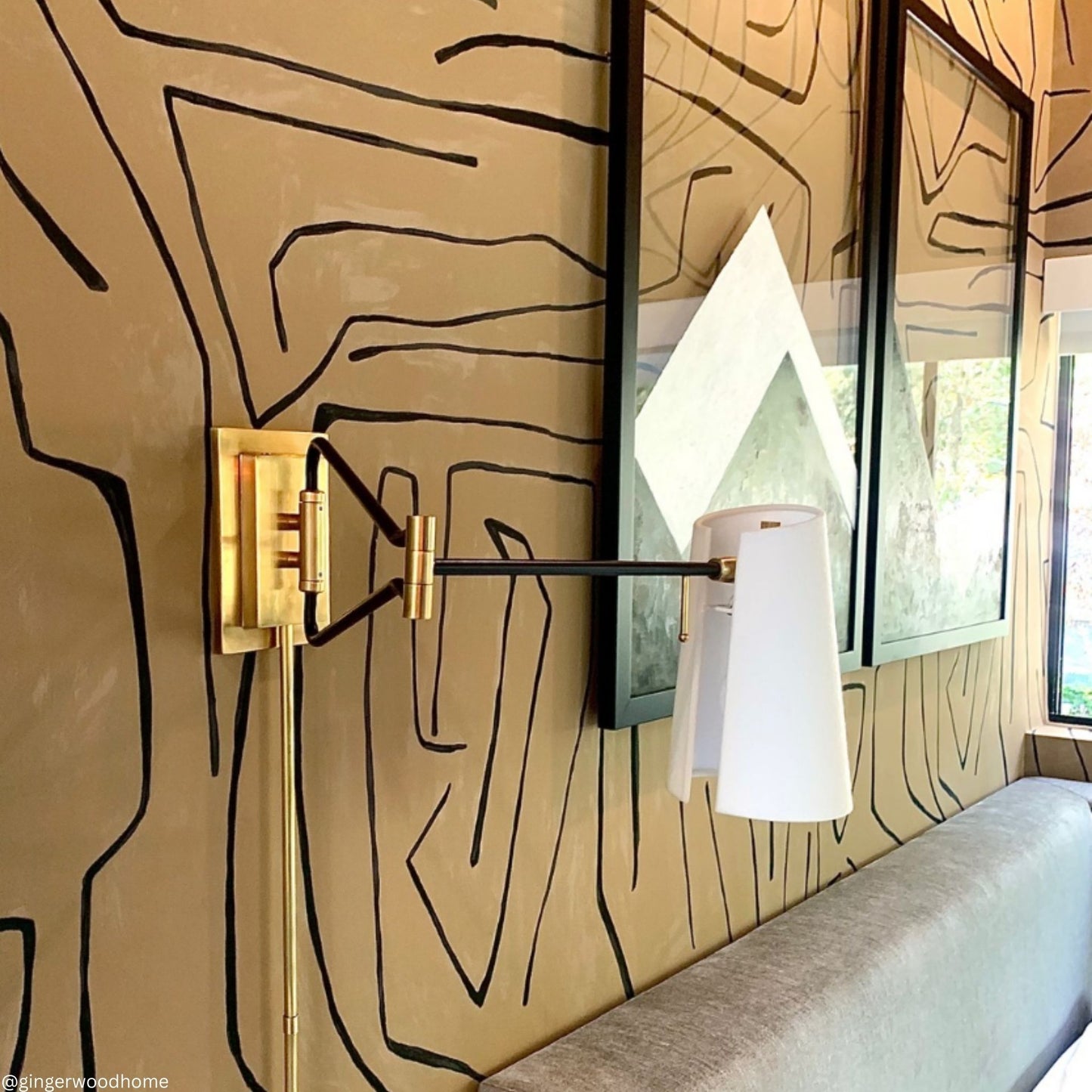 AERIN Keil Swing Arm Linen Wall Sconce - Brass and Black Wall Light Bloomingdales Lighting