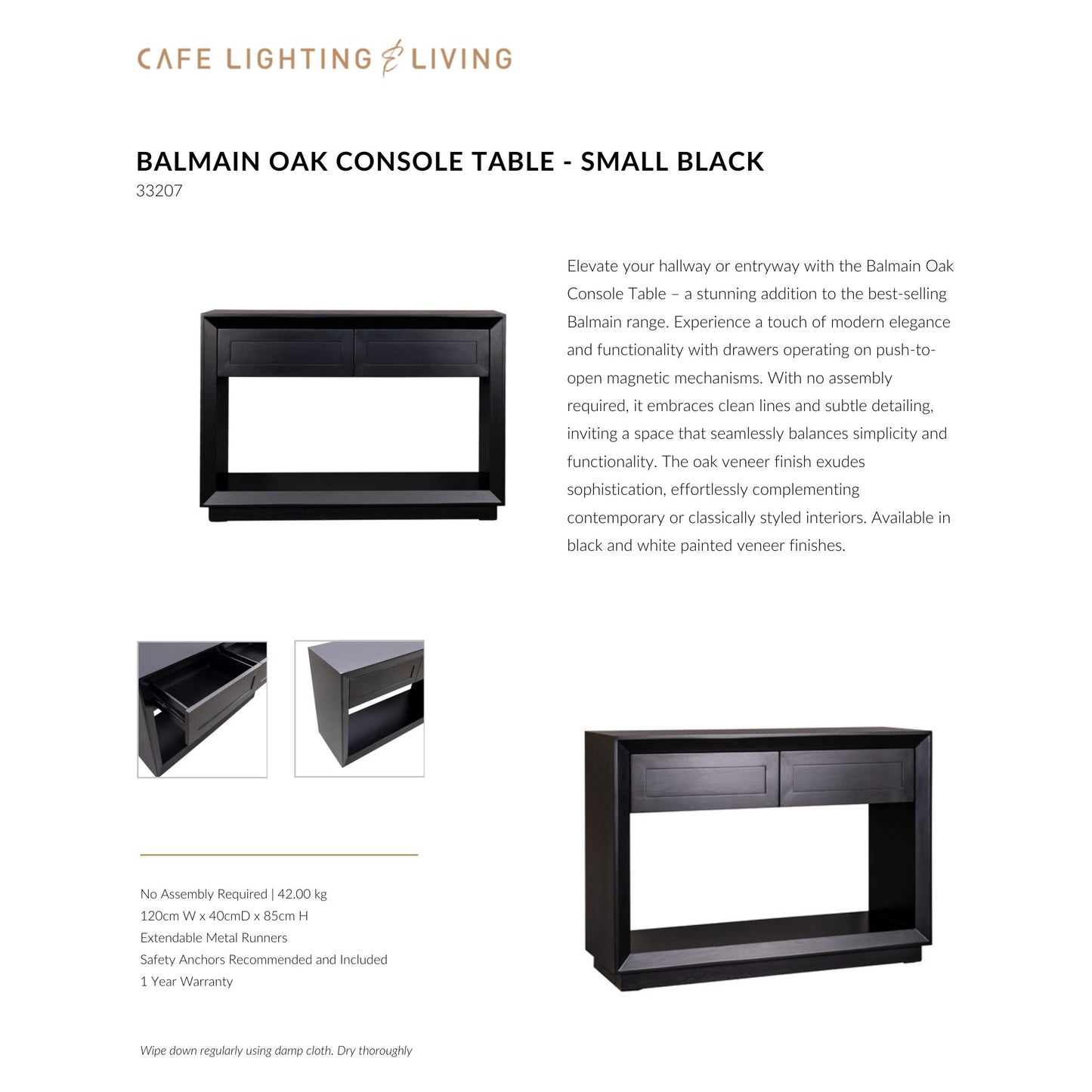 Balmain Small Two Drawer Open Console Table - Black Console Table Cafe Lighting & Living