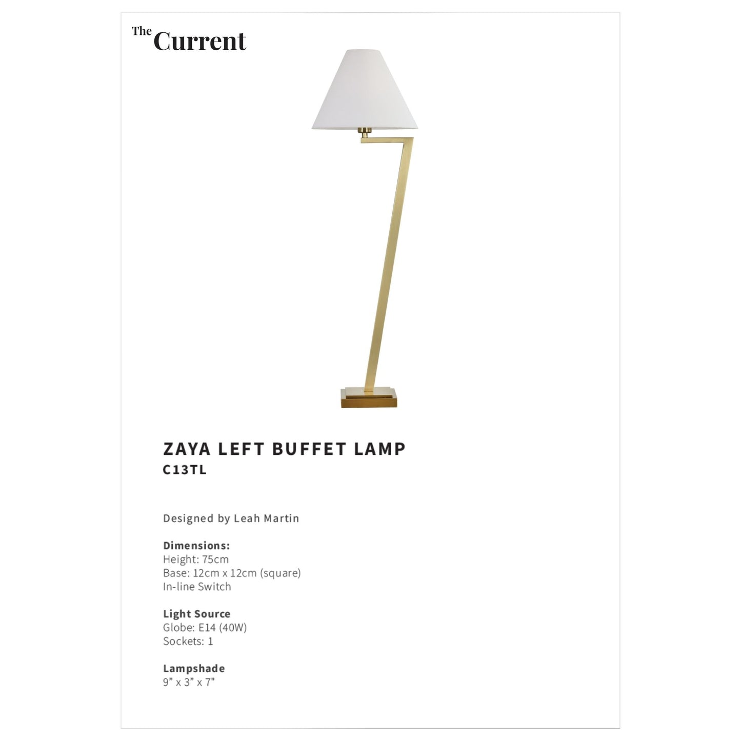Leah Martin Zaya Left Linen Buffet Lamp - Brass Table Lamp Bloomingdales Lighting
