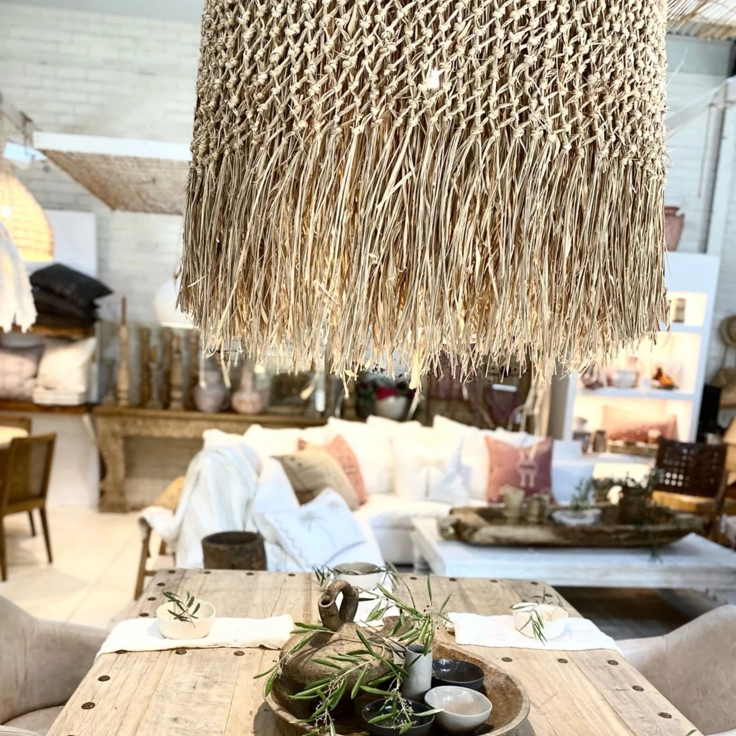 Laisa Natural Rafia Pendant Light Pendant Light Bisque Interiors