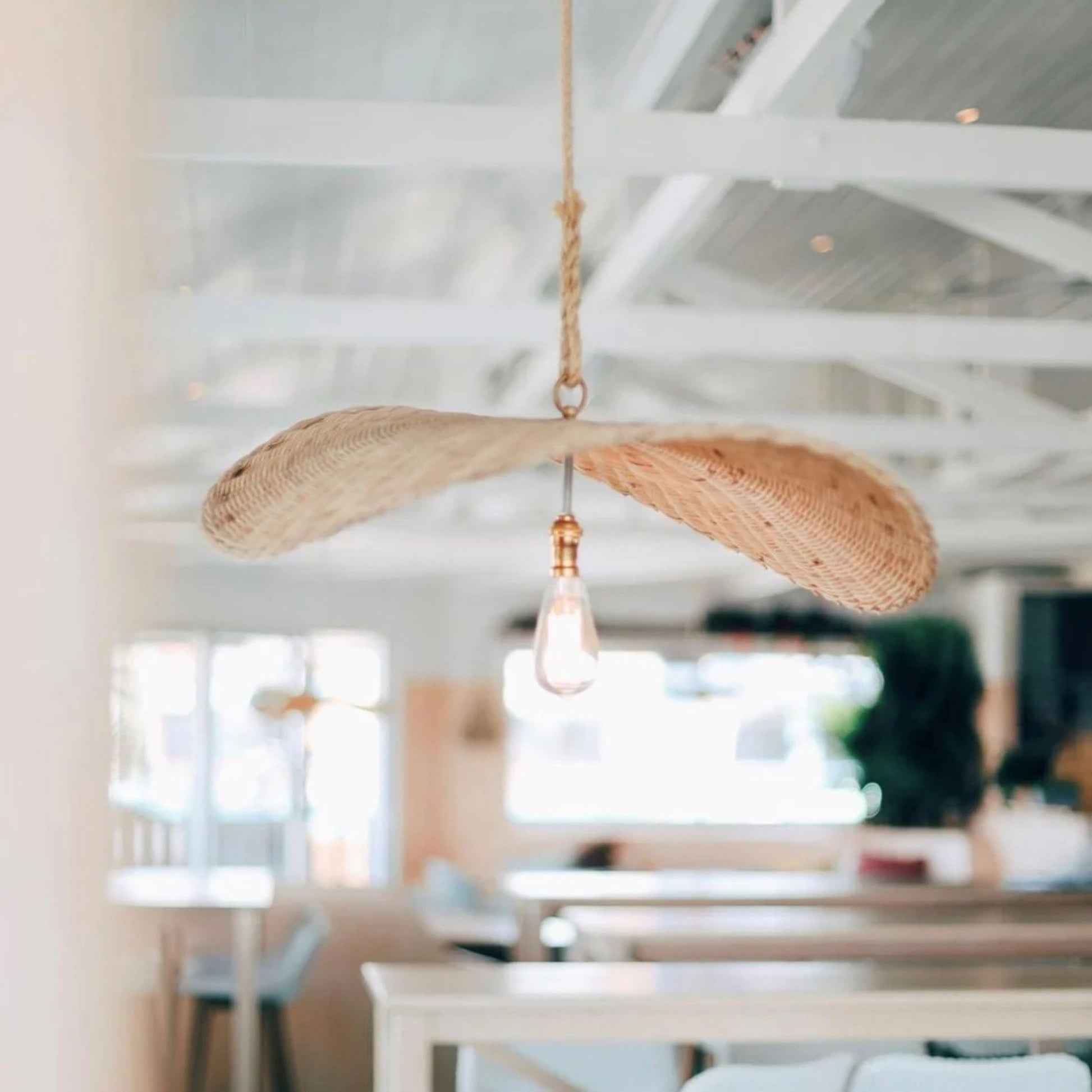 Marica Rattan Thin Wave Pendant Pendant Light Bisque Interiors