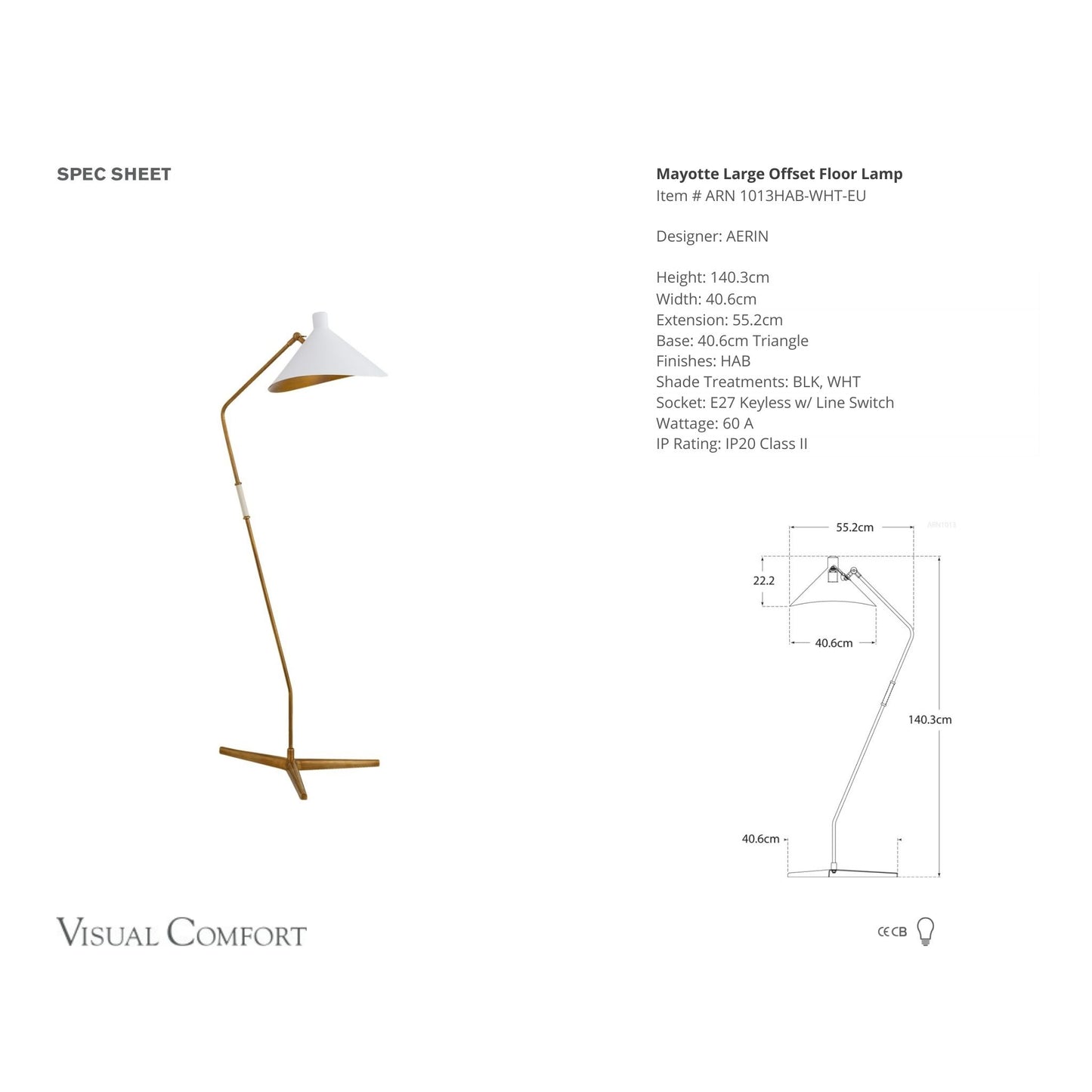 AERIN Mayotte Large Offset Floor Lamp - Brass & White Floor Lamp Bloomingdales Lighting