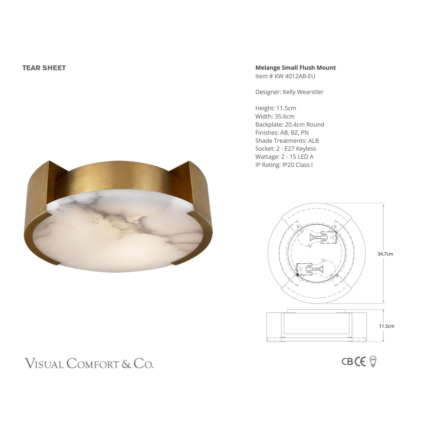Kelly Wearstler Melange Small Alabaster Flush Mount Ceiling Light - Brass Ceiling Flush Mount Bloomingdales Lighting