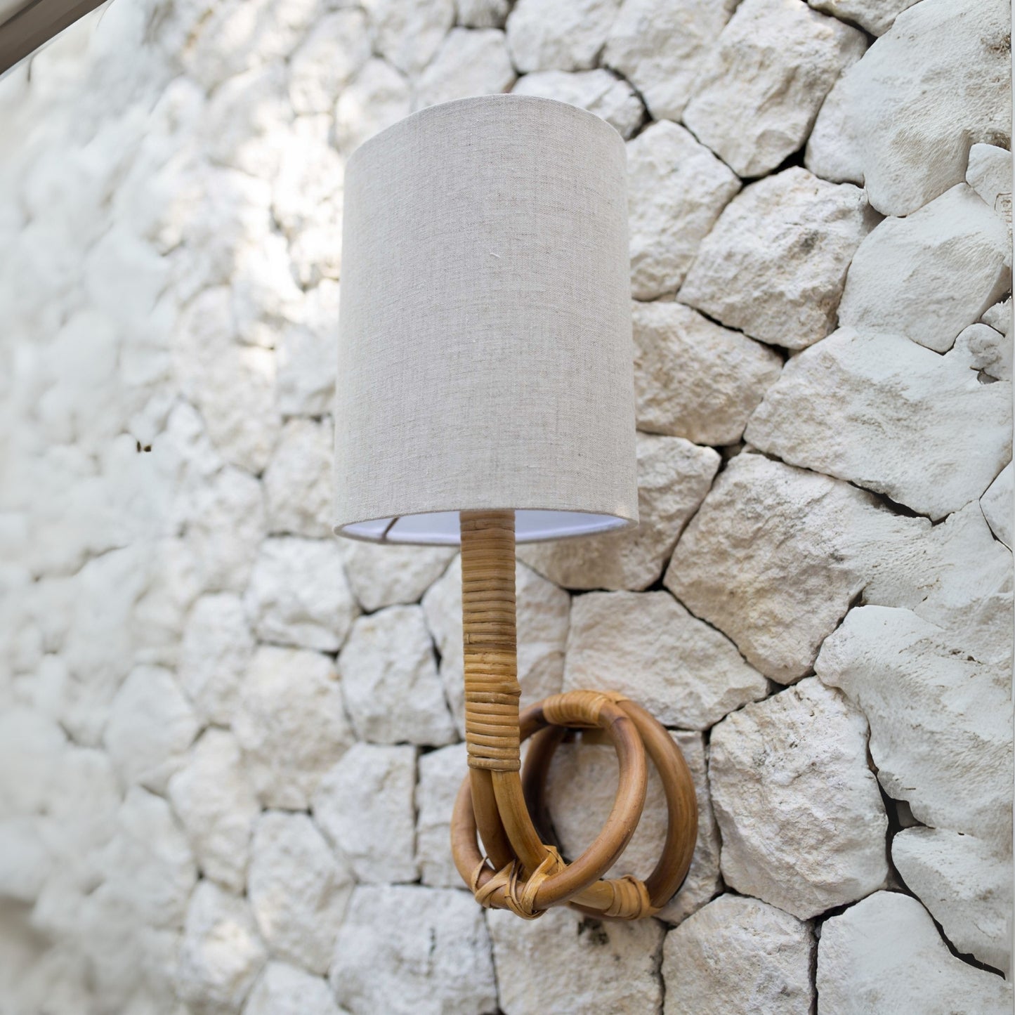 Rio Natural Rattan Wall Sconce Wall Light Gypset Cargo Linen White