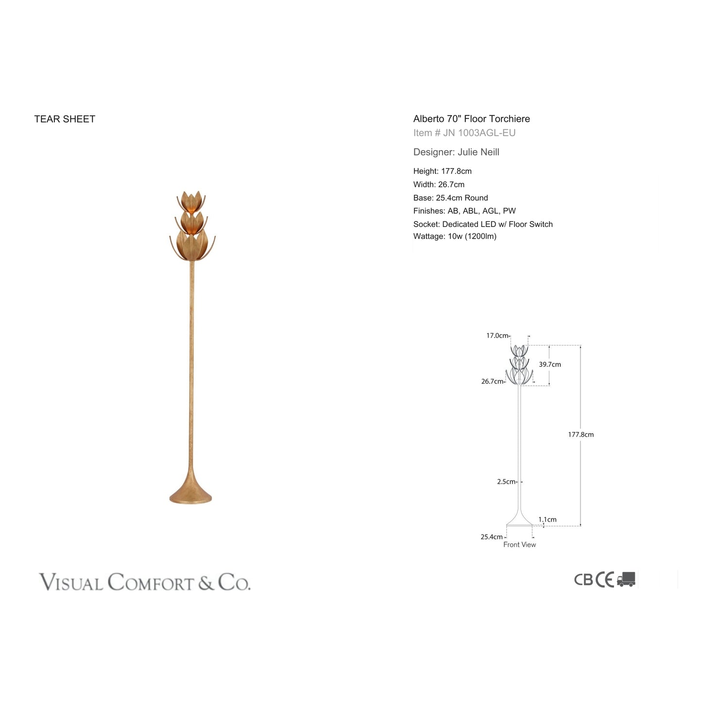 Julie Neill Alberto 70" Torchiere Leaf Floor Lamp Floor Lamp Bloomingdales Lighting