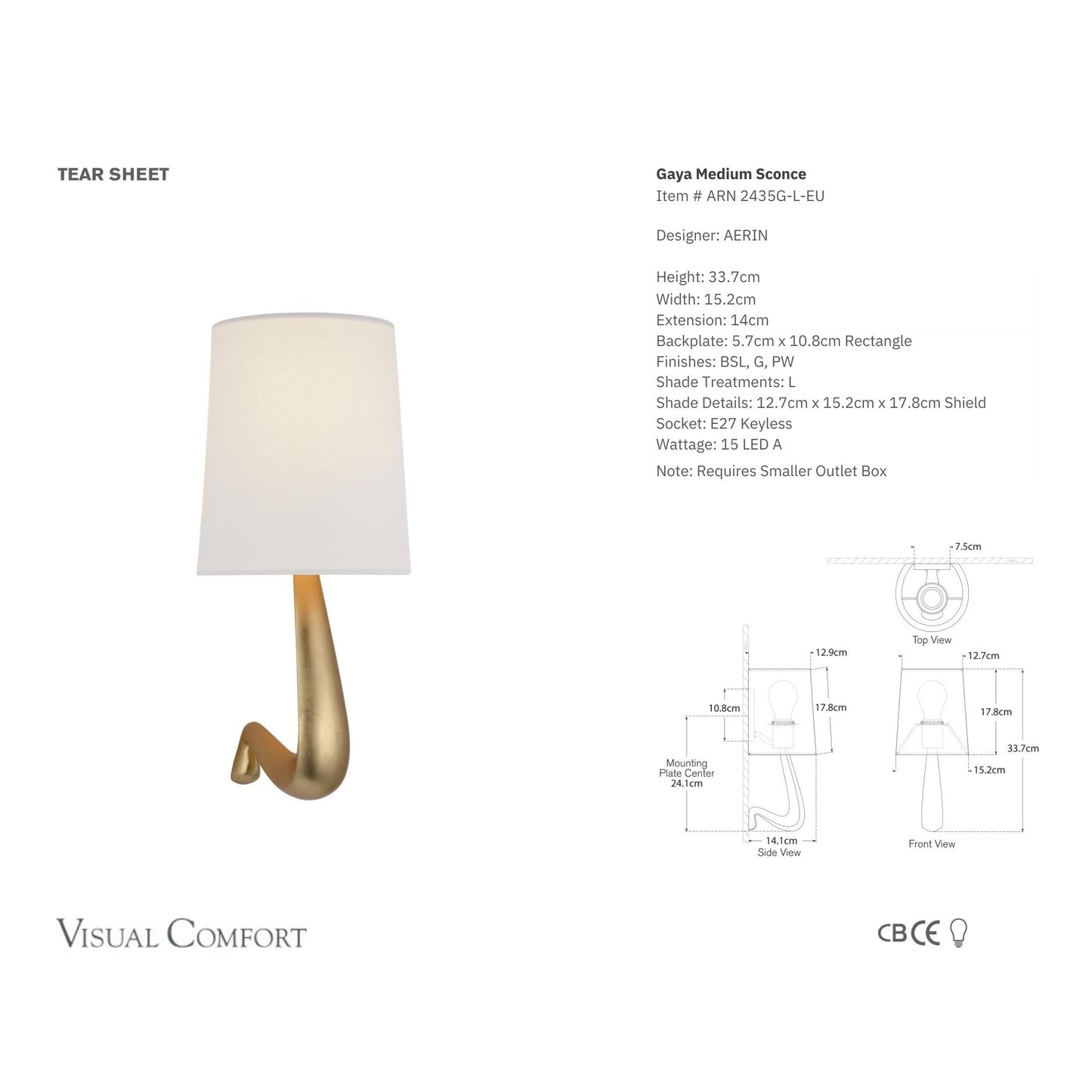 AERIN Gaya Medium Linen Wall Sconce - Plaster White Wall Light Bloomingdales Lighting