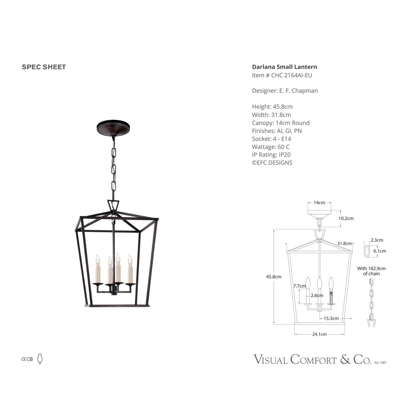 E. F. Chapman Darlana Small Lantern Pendant Light - Aged Iron Pendant Light Bloomingdales Lighting