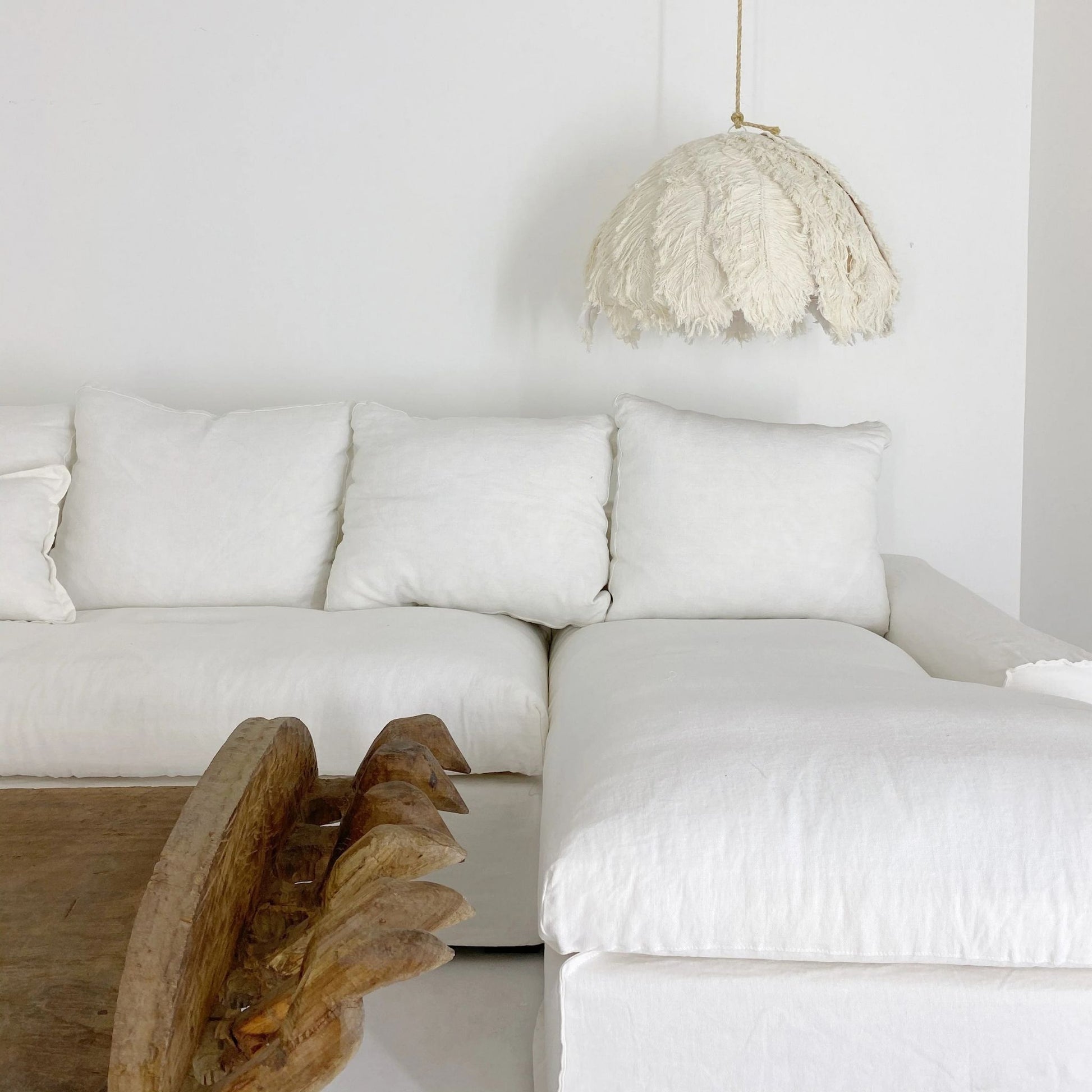 Patrice Cotton Ostrich Feather Pendant Light Pendant Light Bisque Interiors