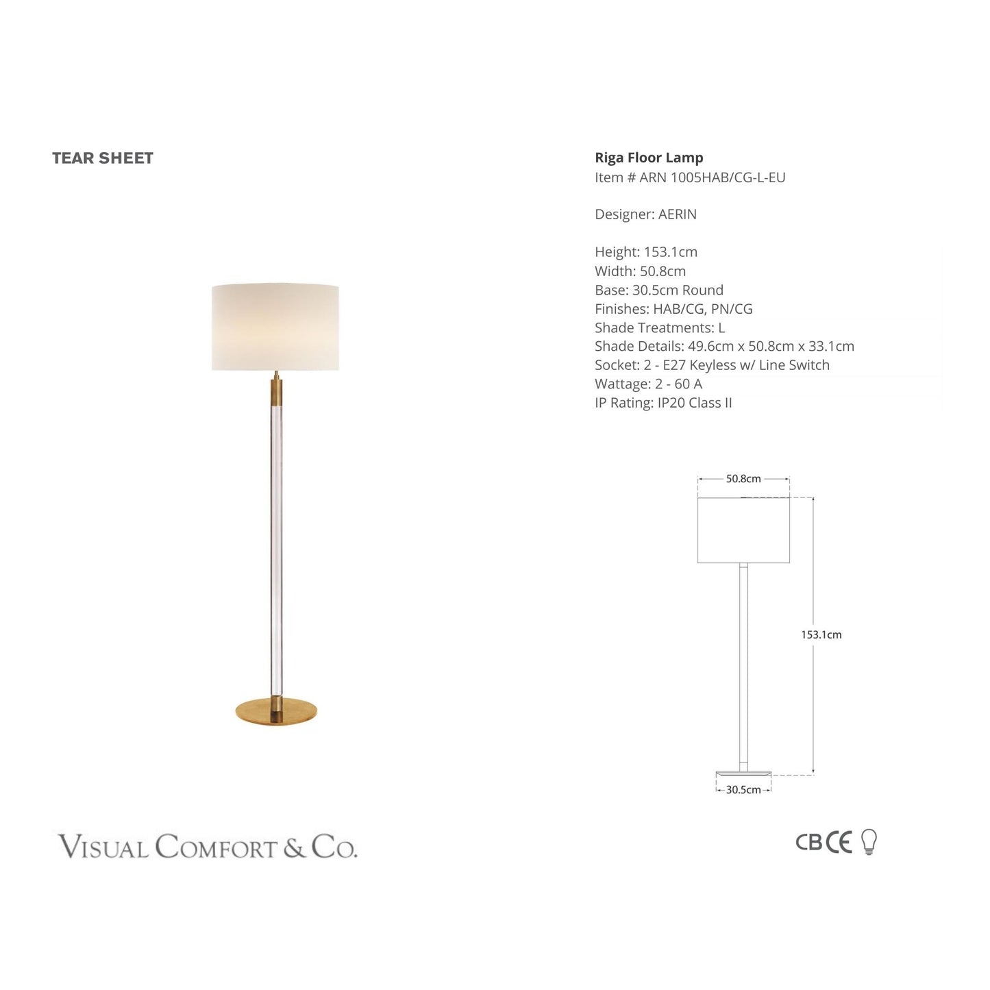 AERIN Riga Glass Floor Lamp - Brass Floor Lamp Bloomingdales Lighting