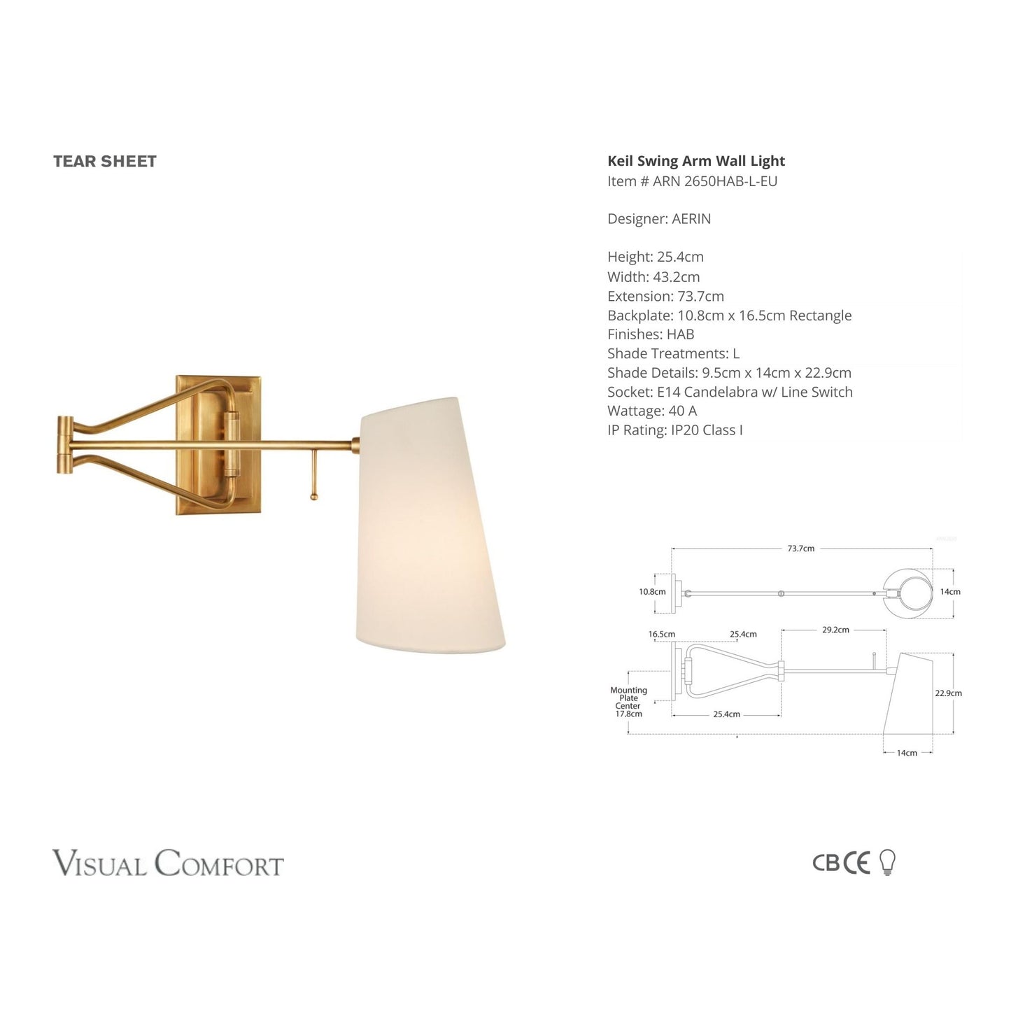 AERIN Keil Swing Arm Linen Wall Sconce - Brass Wall Light Bloomingdales Lighting