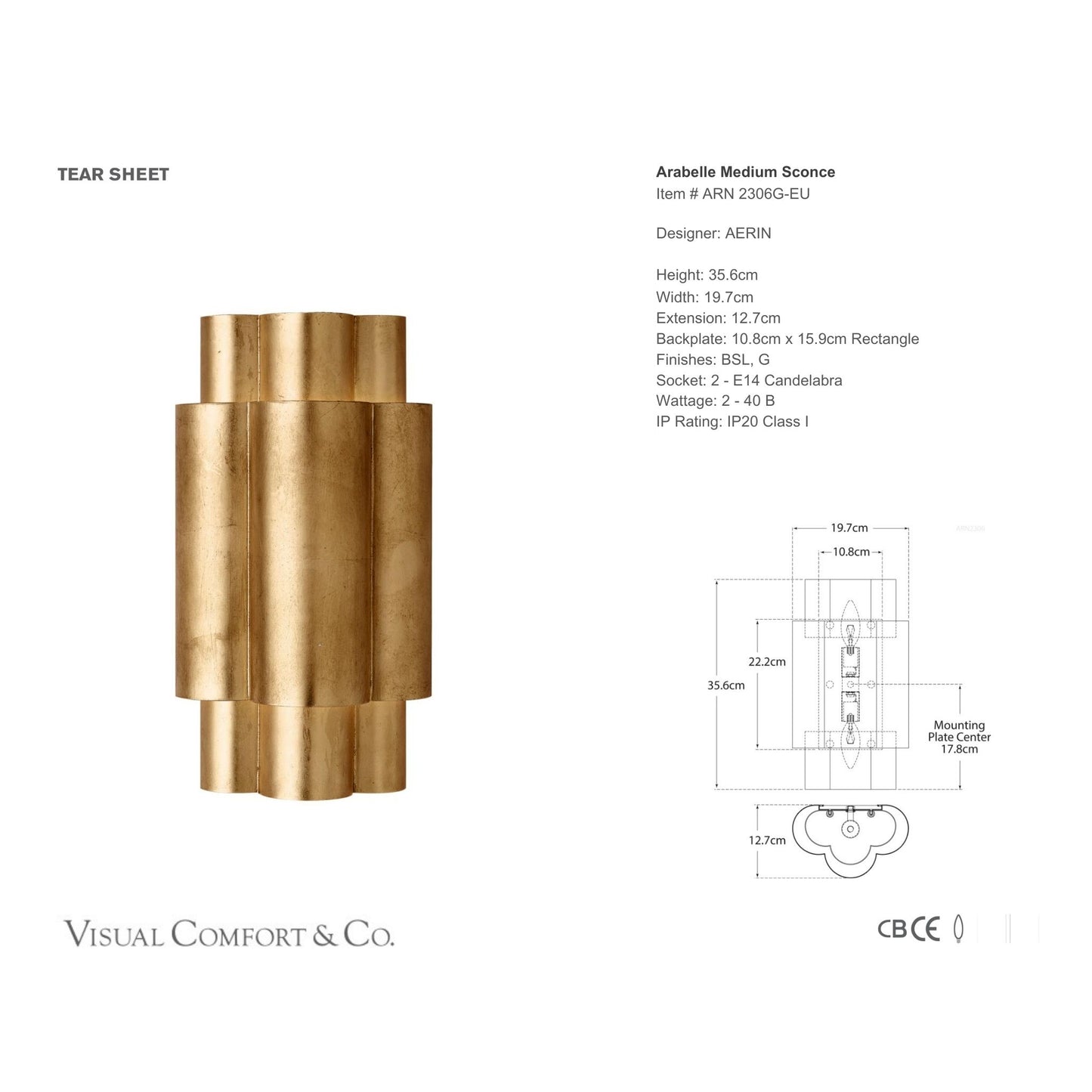 AERIN Arabelle Medium Wall Sconce - Gild Wall Light Bloomingdales Lighting