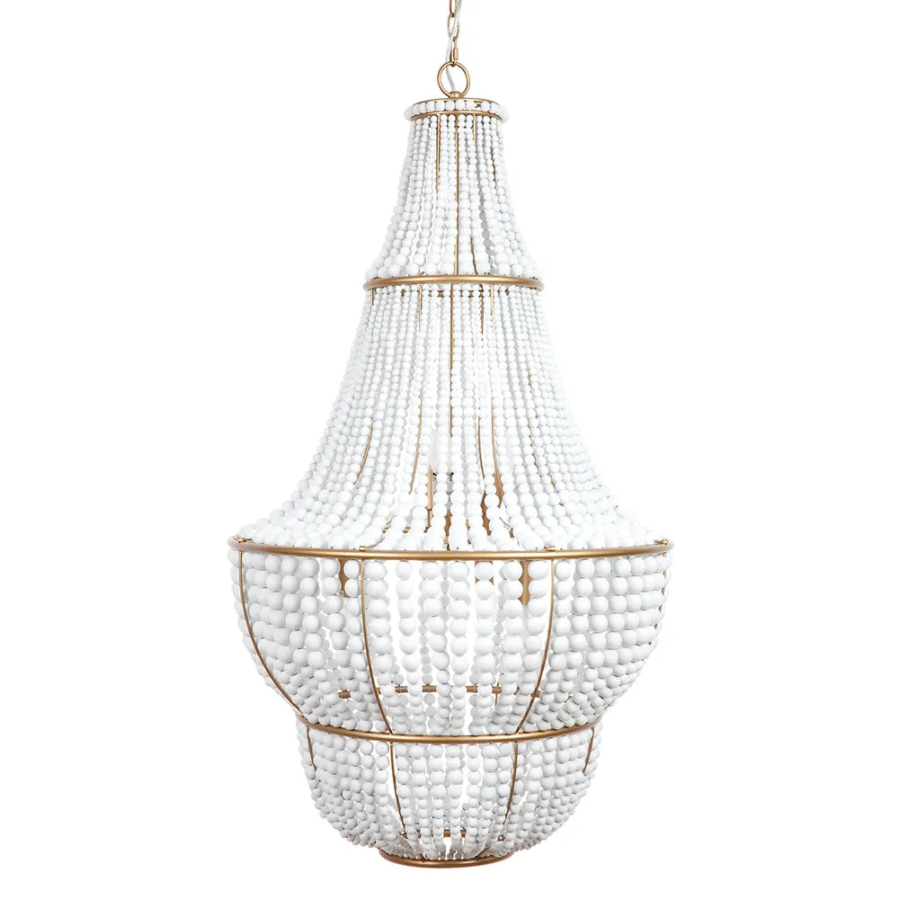Sierra White & Gold 6 Light Beaded Chandelier Pendant Light Cafe Lighting 6 Light