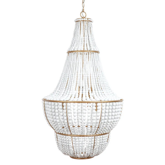 Sierra White & Gold 6 Light Beaded Chandelier Pendant Light Cafe Lighting 6 Light
