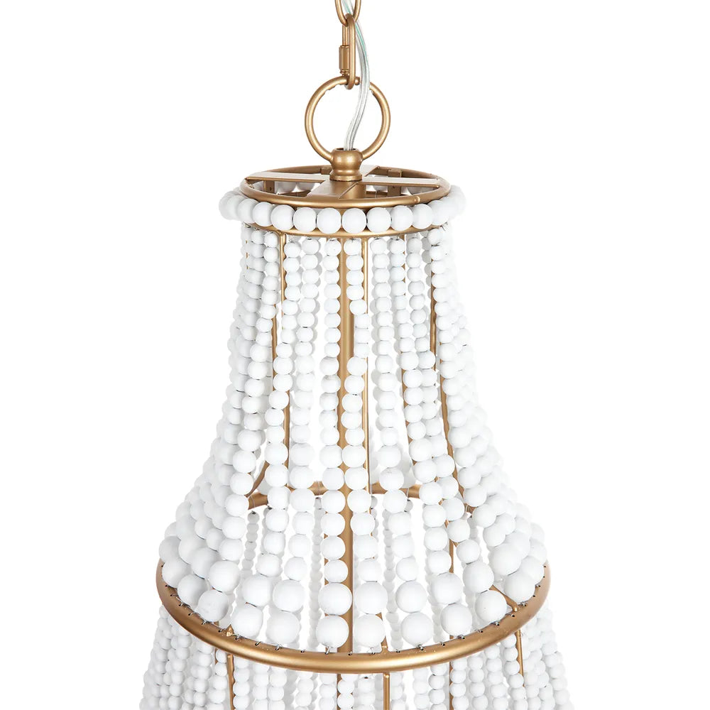 Sierra White & Gold 6 Light Beaded Chandelier Pendant Light Cafe Lighting