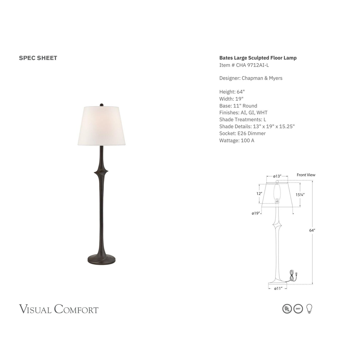 Chapman & Myers Bates Large Sculpted Floor Lamp - Aged Iron Floor Lamp Bloomingdales Lighting