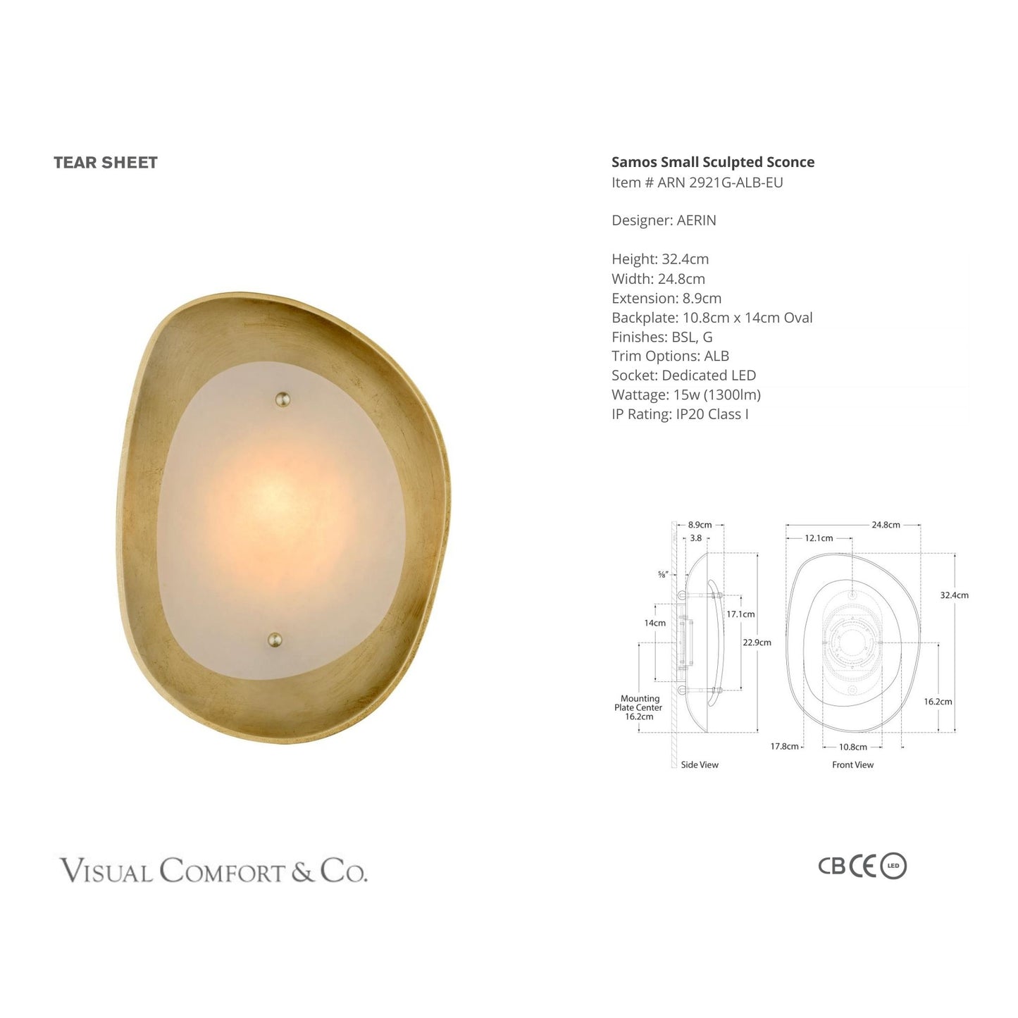 AERIN Samos Alabaster Small Sculpted Wall Sconce - Gild Wall Light Bloomingdales Lighting