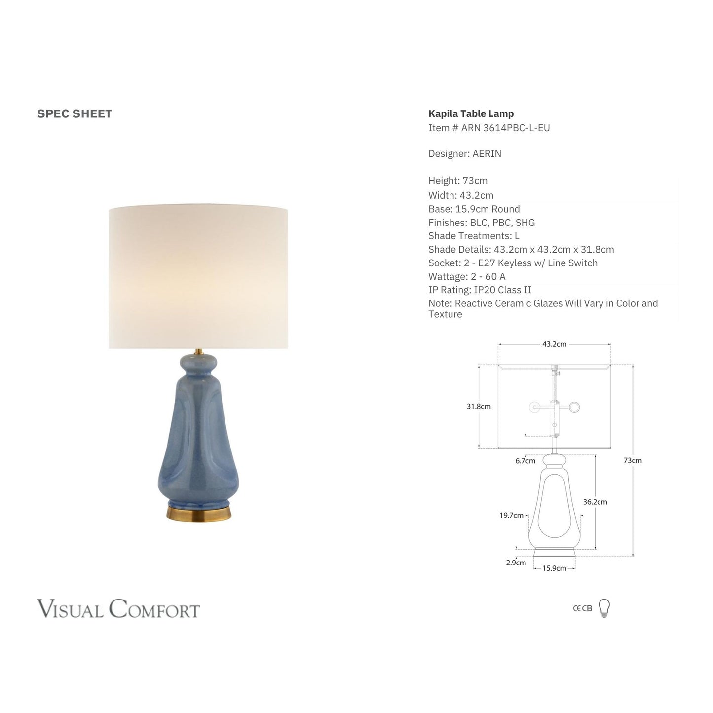 AERIN Kapila Glazed Ceramic Table Lamp - Polar Blue Table Lamp Bloomingdales Lighting