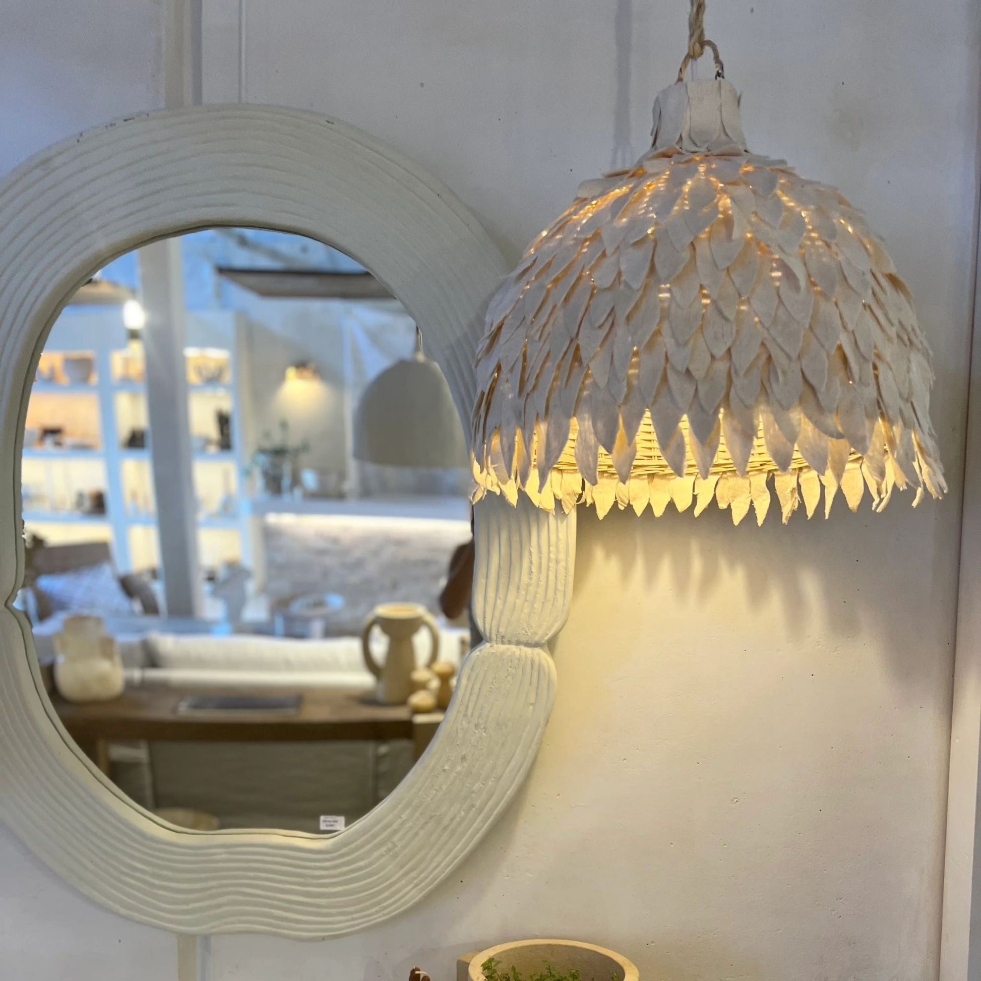 Adjua Cotton Leaf Pendant Light Pendant Light Bisque Interiors