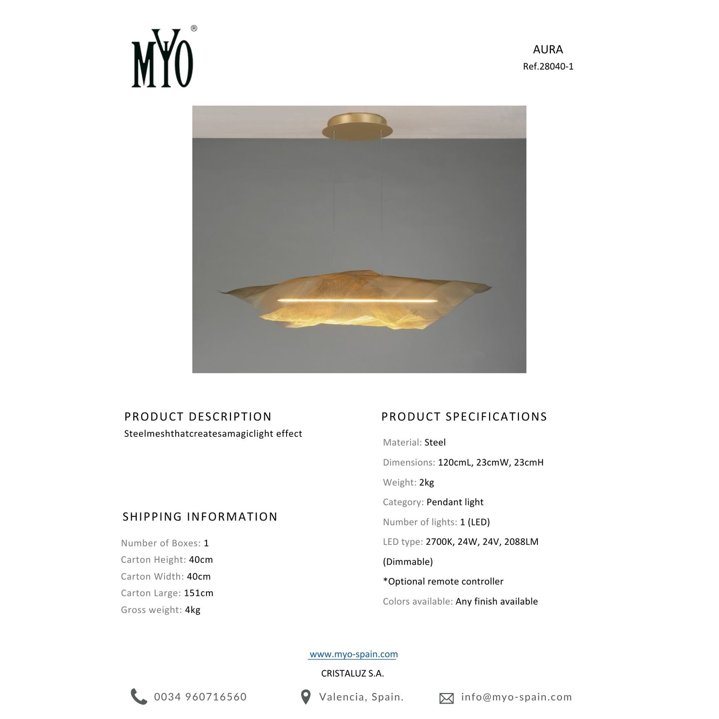 Juan Orts Aura Steel Mesh Pendant Light - Hand Painted Gold
