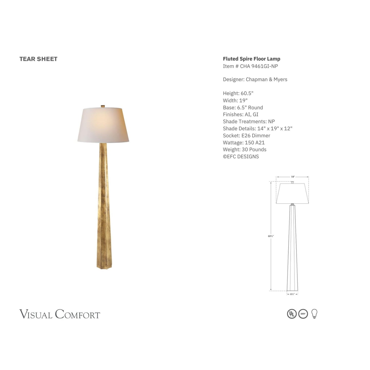 E. F. Chapman Fluted Spire Floor Lamp Floor Lamp Bloomingdales Lighting