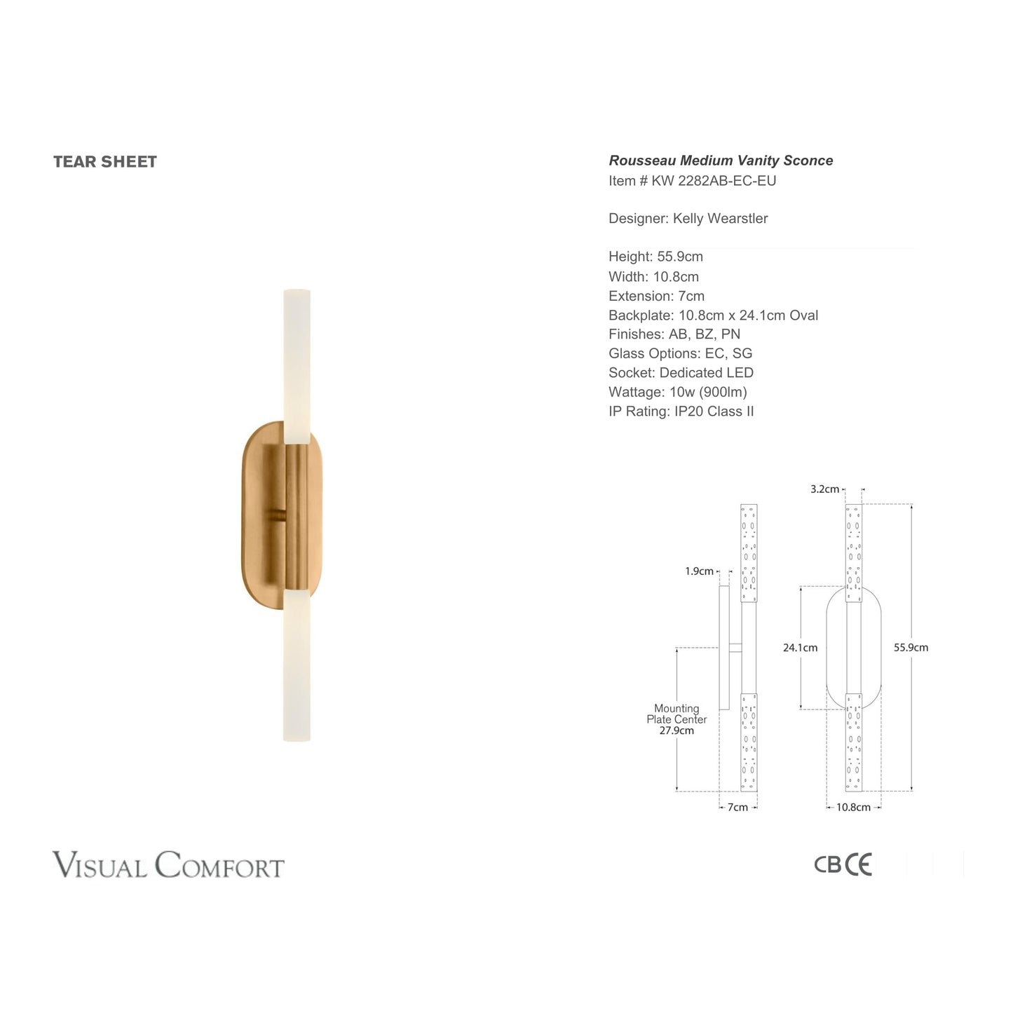 Kelly Wearstler Rousseau Medium Double Vanity Wall Sconce - Brass Wall Light Bloomingdales Lighting