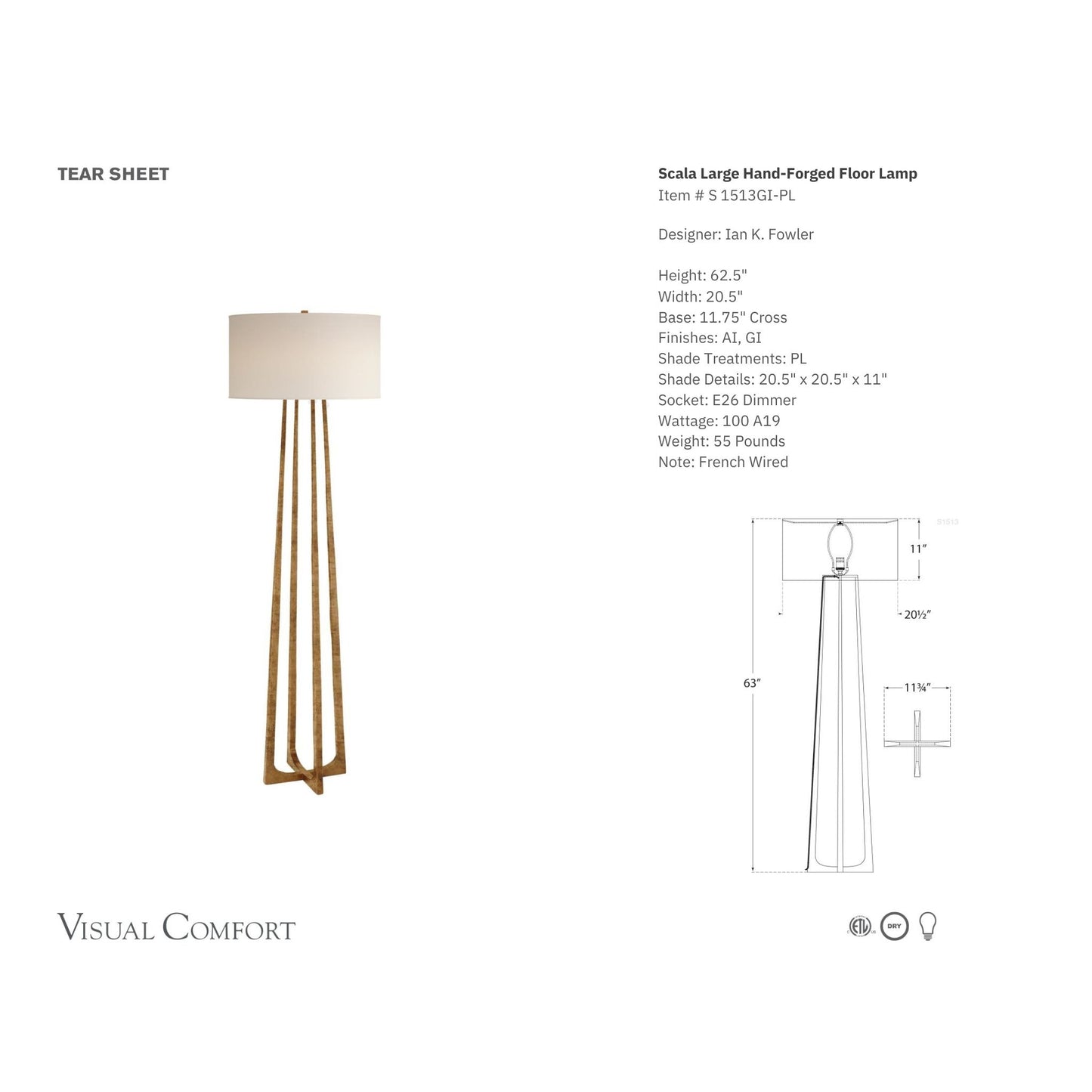 Ian K. Fowler Scala Floor Lamp - Gilded Iron Floor Lamp Bloomingdales Lighting