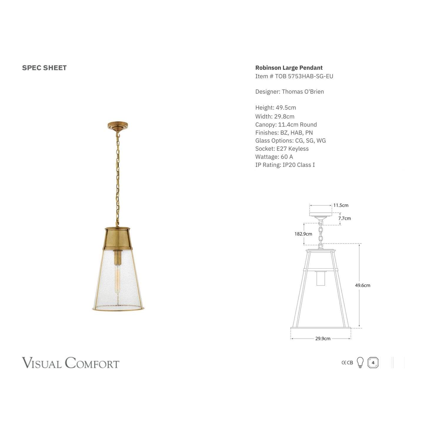 Thomas O'Brien Robinson Large Seeded Glass Pendant Light - Brass Pendant Light Bloomingdales Lighting