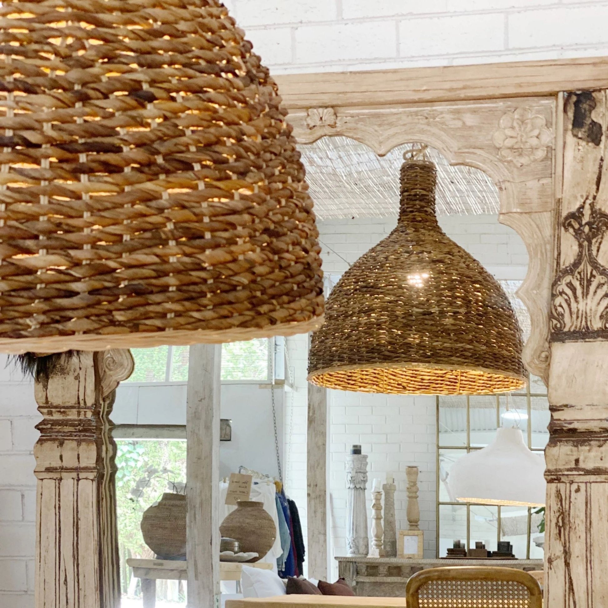 Agung Banana Fibre Dome Pendant Light Pendant Light Bisque Interiors