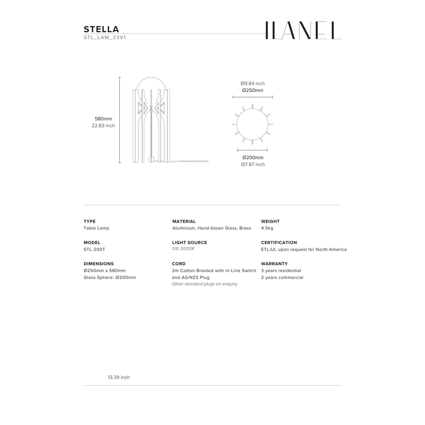 Stella Tower Table Lamp Table Lamp ILANEL