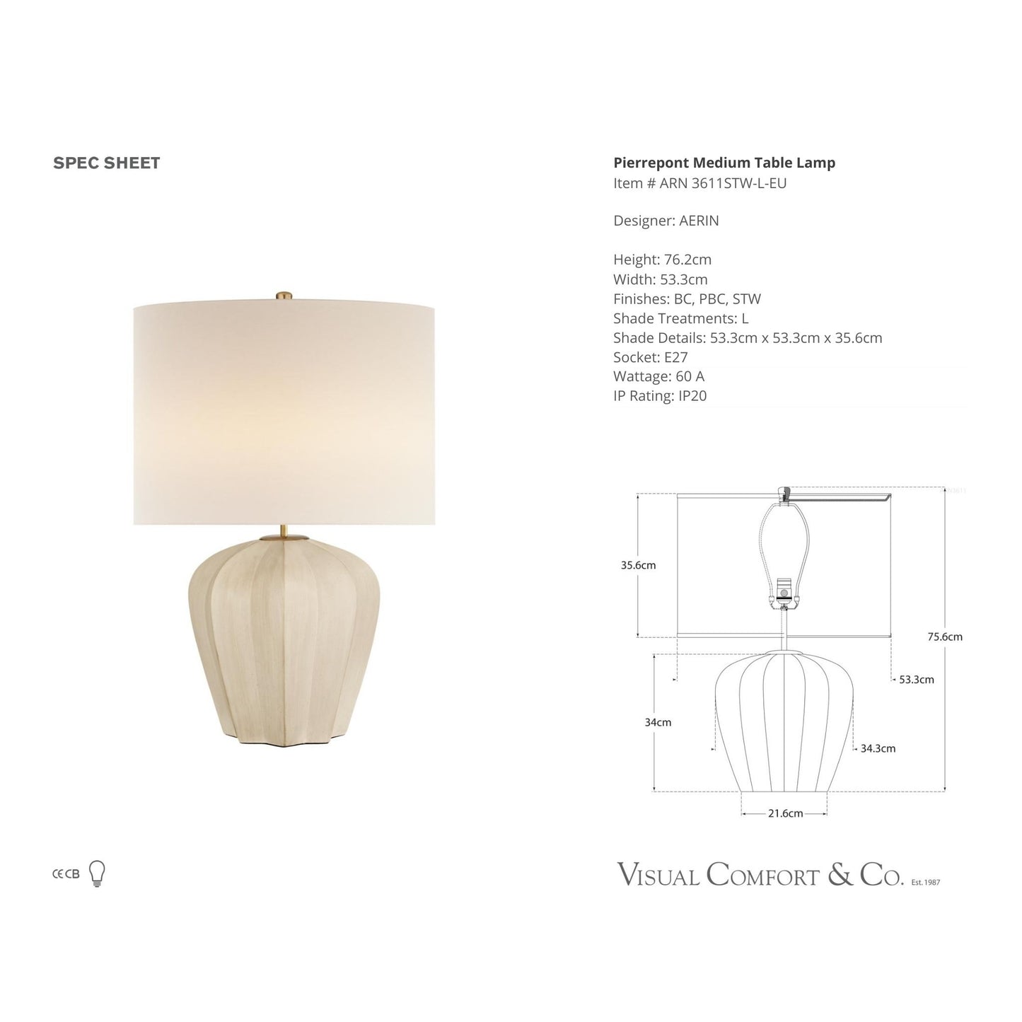AERIN Pierrepont Stone Ceramic Table Lamp - White Table Lamp Bloomingdales Lighting