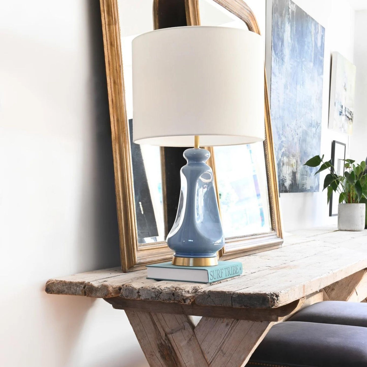 AERIN Kapila Glazed Ceramic Table Lamp - Polar Blue Table Lamp Bloomingdales Lighting