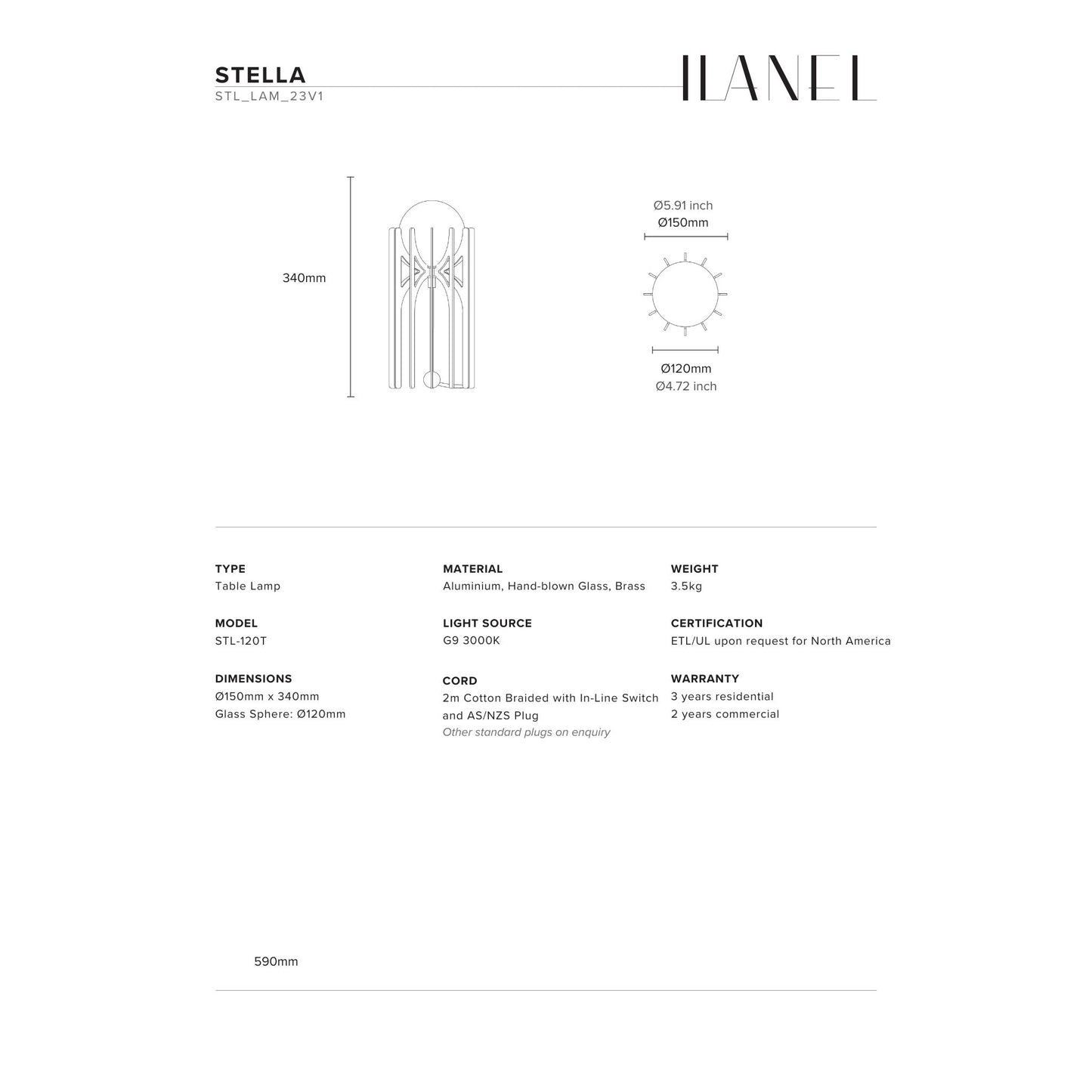 Stella Tower Table Lamp Table Lamp ILANEL