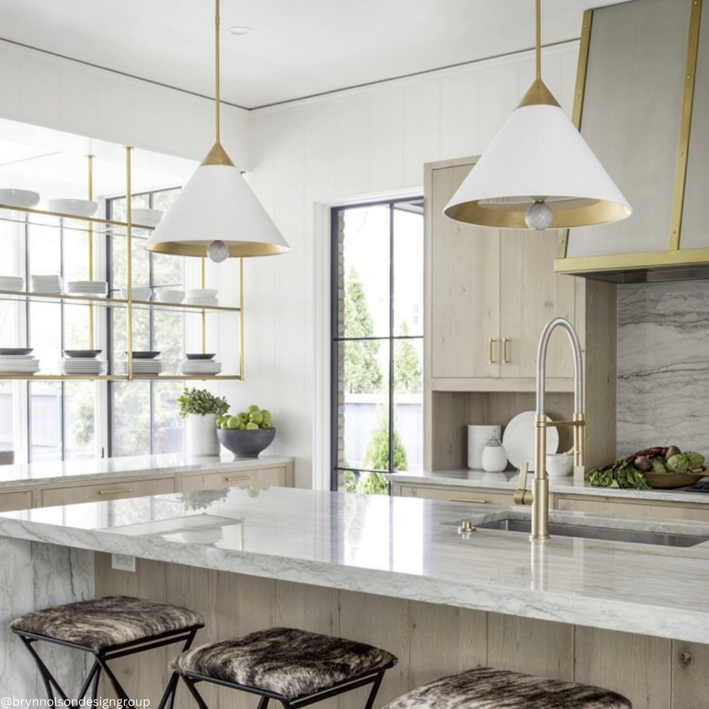 Kelly Wearstler Cleo Large Ceramic Pendant Light - White and Brass Pendant Light Bloomingdales Lighting