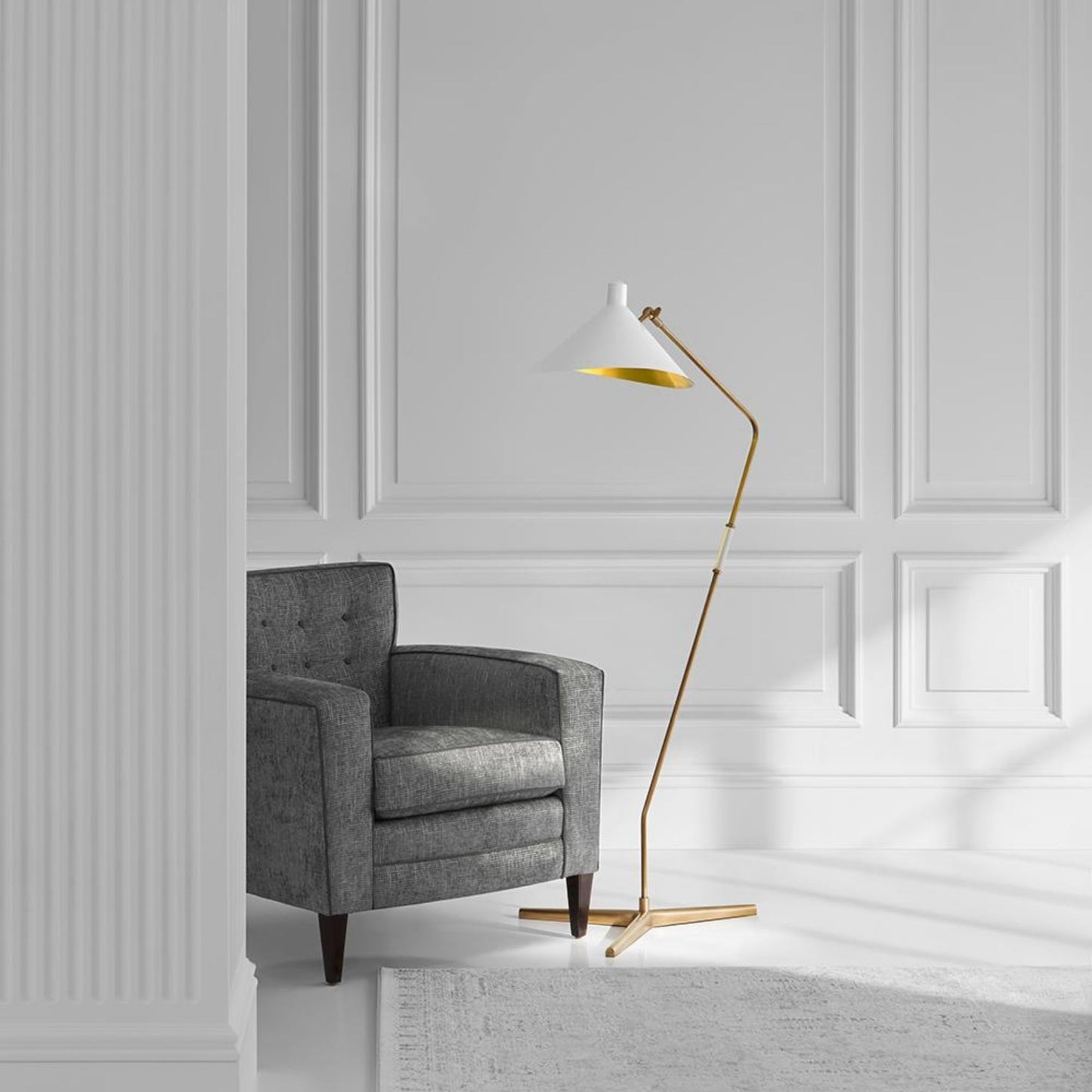 AERIN Mayotte Large Offset Floor Lamp - Brass & White Floor Lamp Bloomingdales Lighting