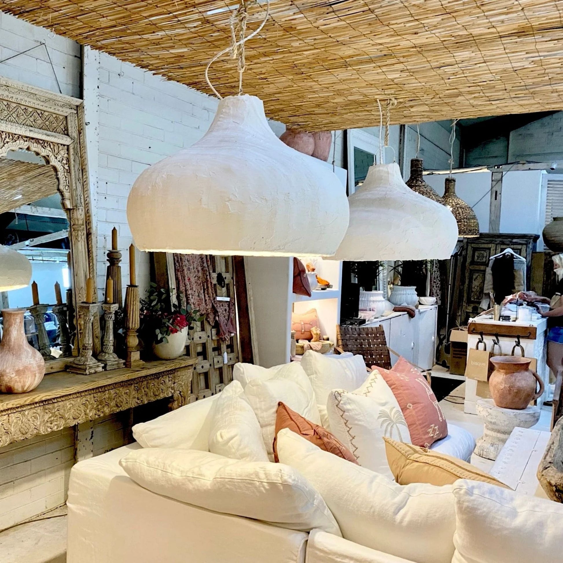 Aquarius Clay Fish Trap Pendant Light Pendant Light Bisque Interiors