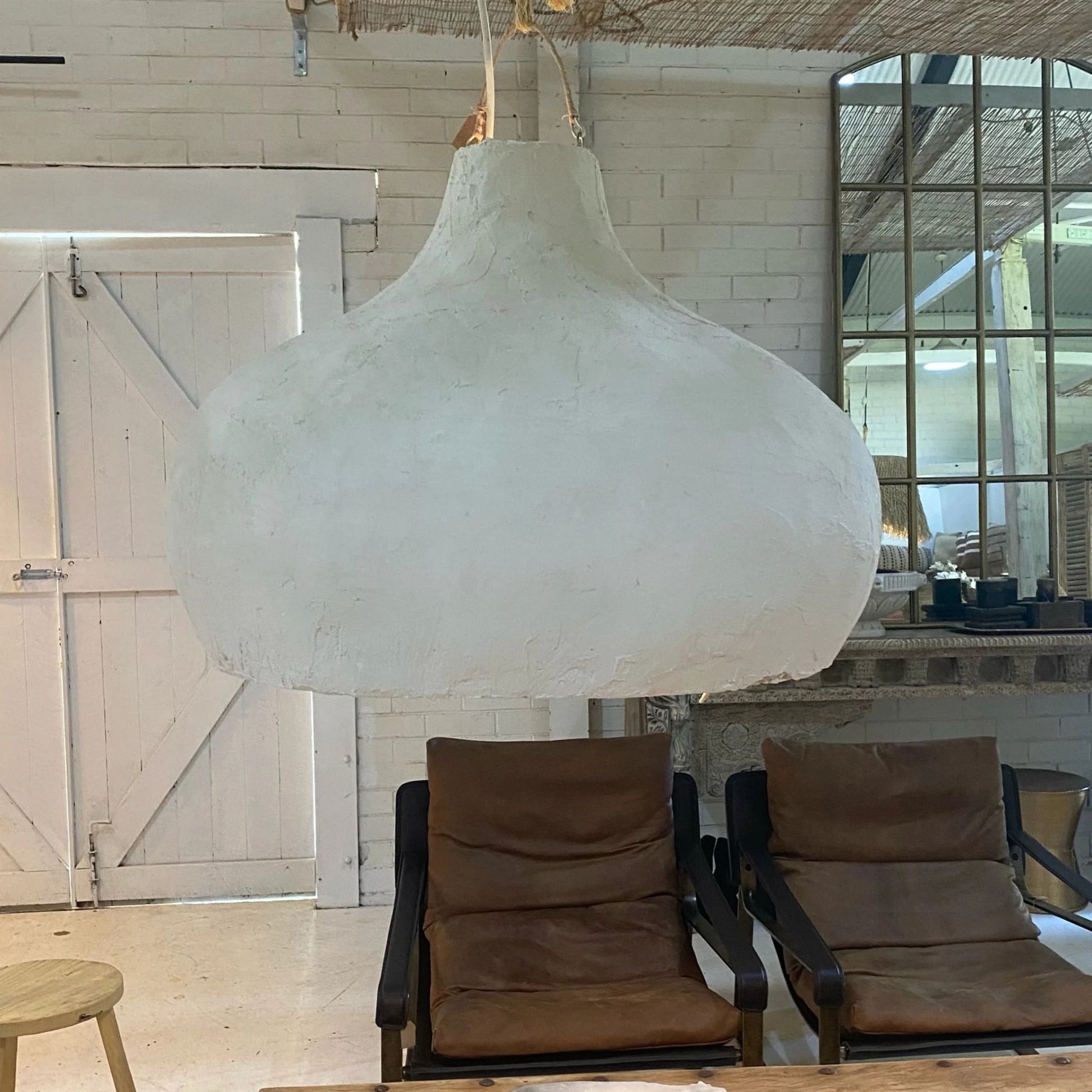 Aquarius Clay Fish Trap Pendant Light Pendant Light Bisque Interiors