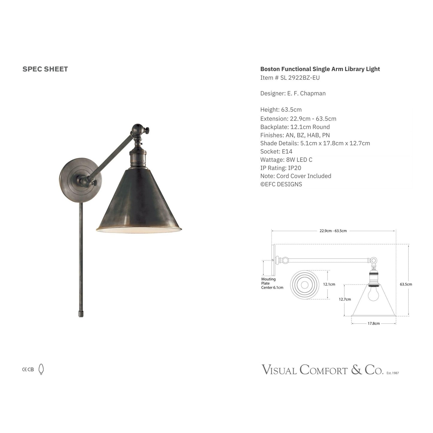 E. F. Chapman Boston Single Wall Sconce - Bronze Wall Light Bloomingdales Lighting
