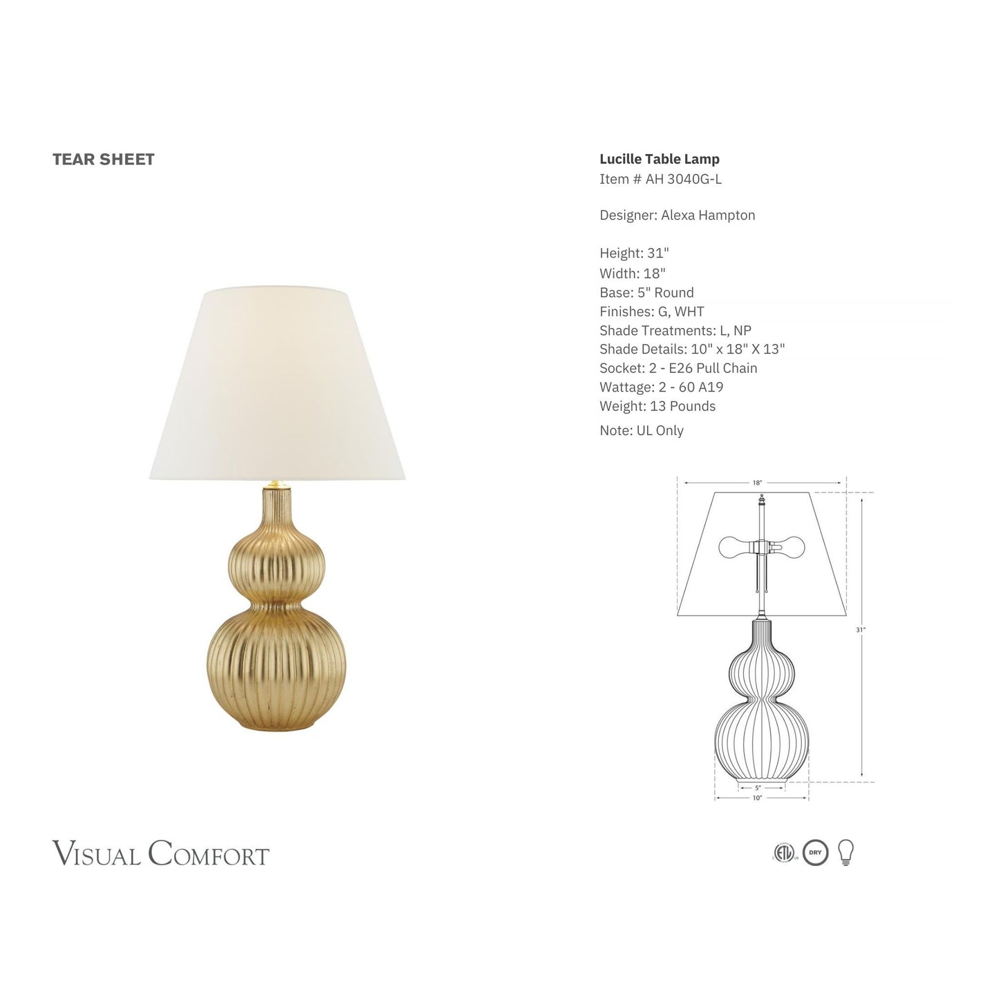 Alexa Hampton Lucille Linen Table Lamp - Gilded Iron Table Lamp Bloomingdales Lighting