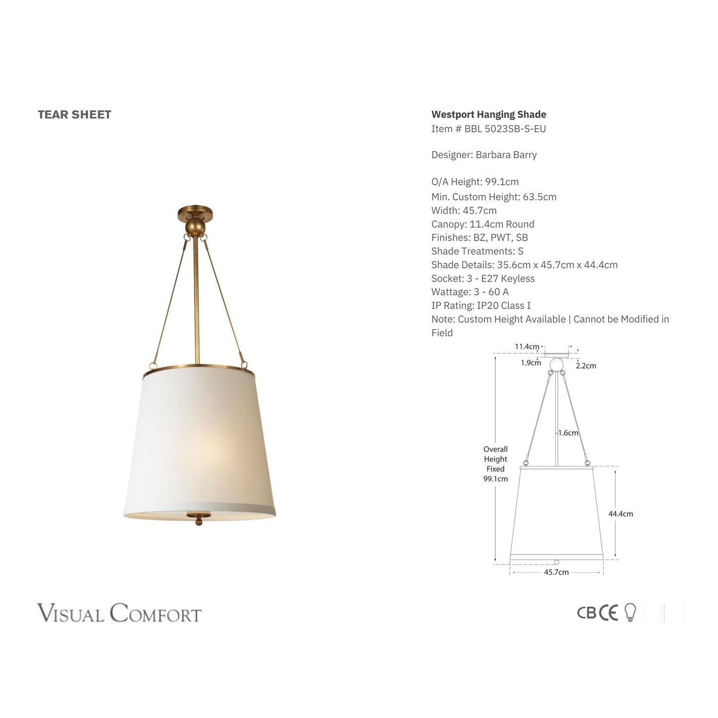 Barbara Barry Westport Hanging Shade Pendant Light - Brass Pendant Light Bloomingdales Lighting