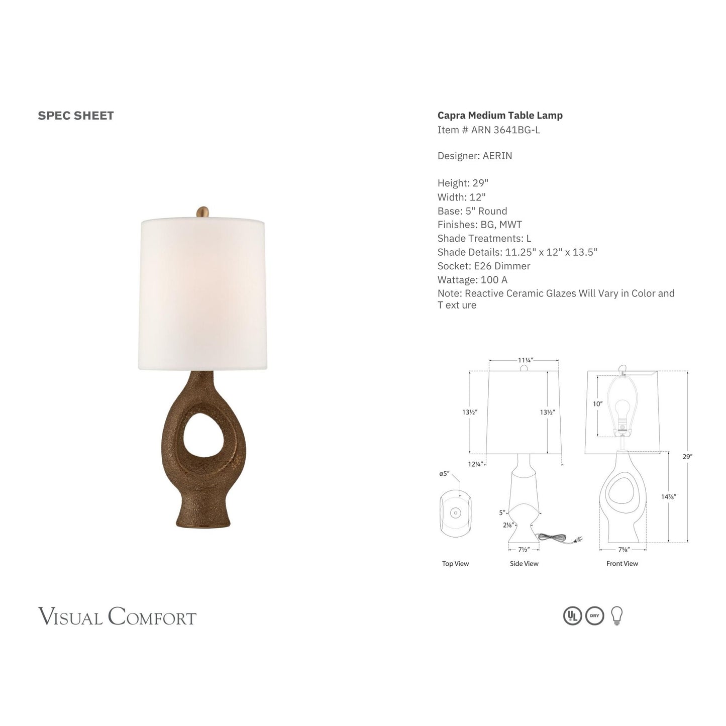 AERIN Capra Medium Raw Organic Table Lamp - Burnt Gold Table Lamp Bloomingdales Lighting